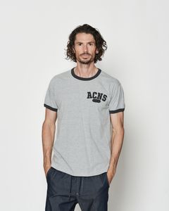 ☆先行予約☆ カレッジロゴリンガーTシャツ  / Aging College Logo Ringer Tee / GREY BLACK【CT2607】