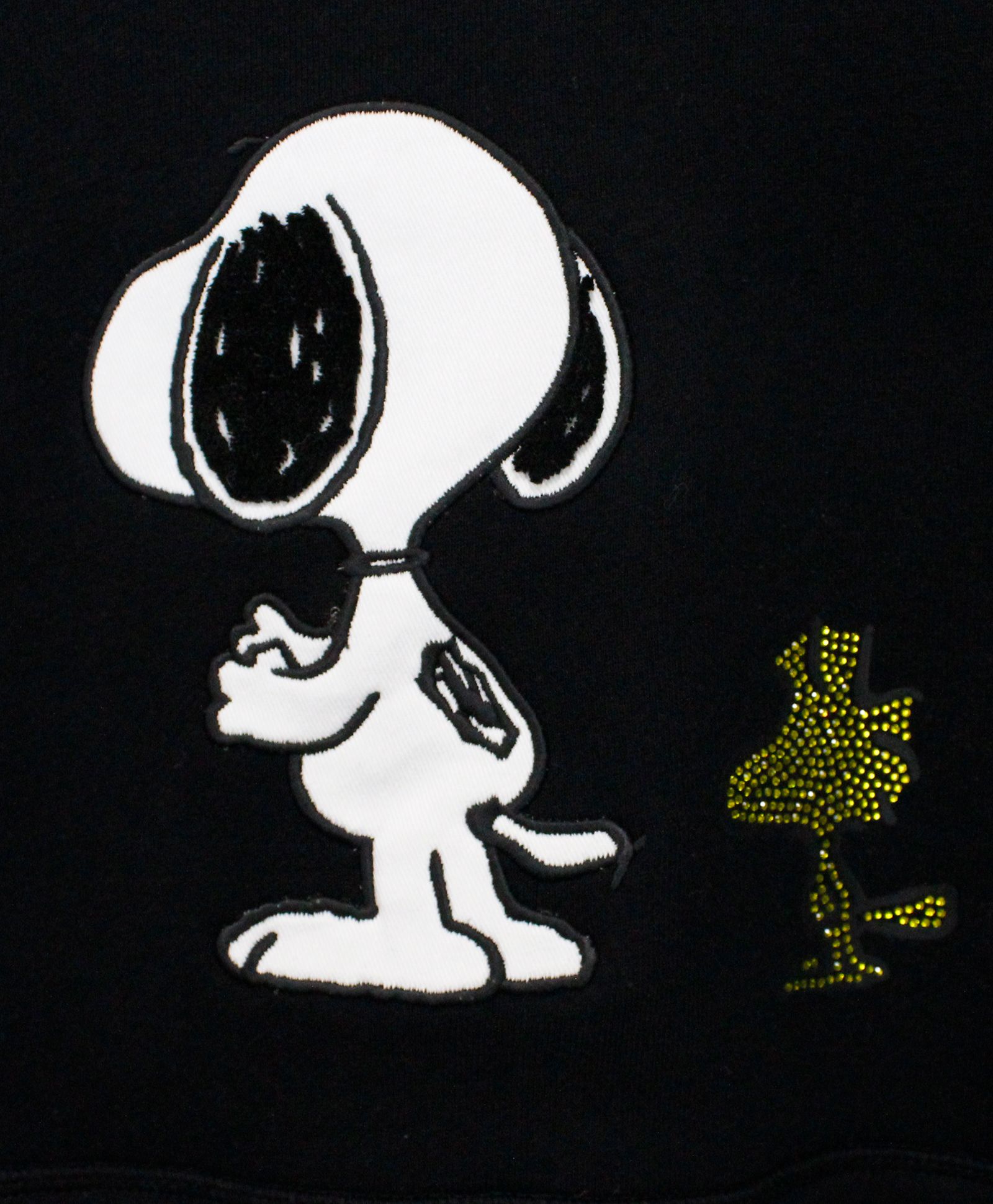 1PIU1UGUALE3 RELAX × PEANUTS / スヌーピー ラインストーンフーディー / パーカー / ブラック【USO-26055】