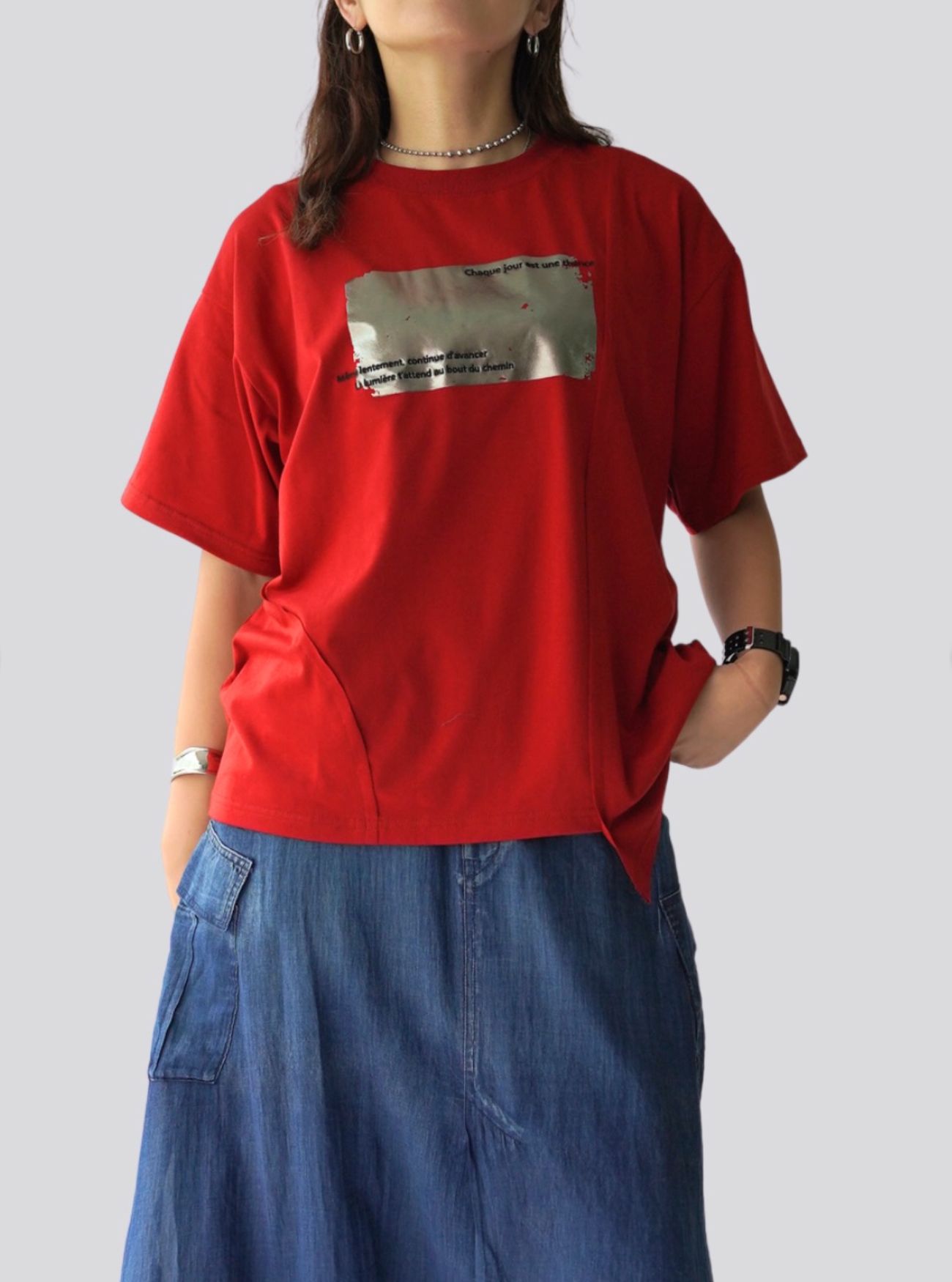 クラック箔切替TEE / レッド [bc605302]