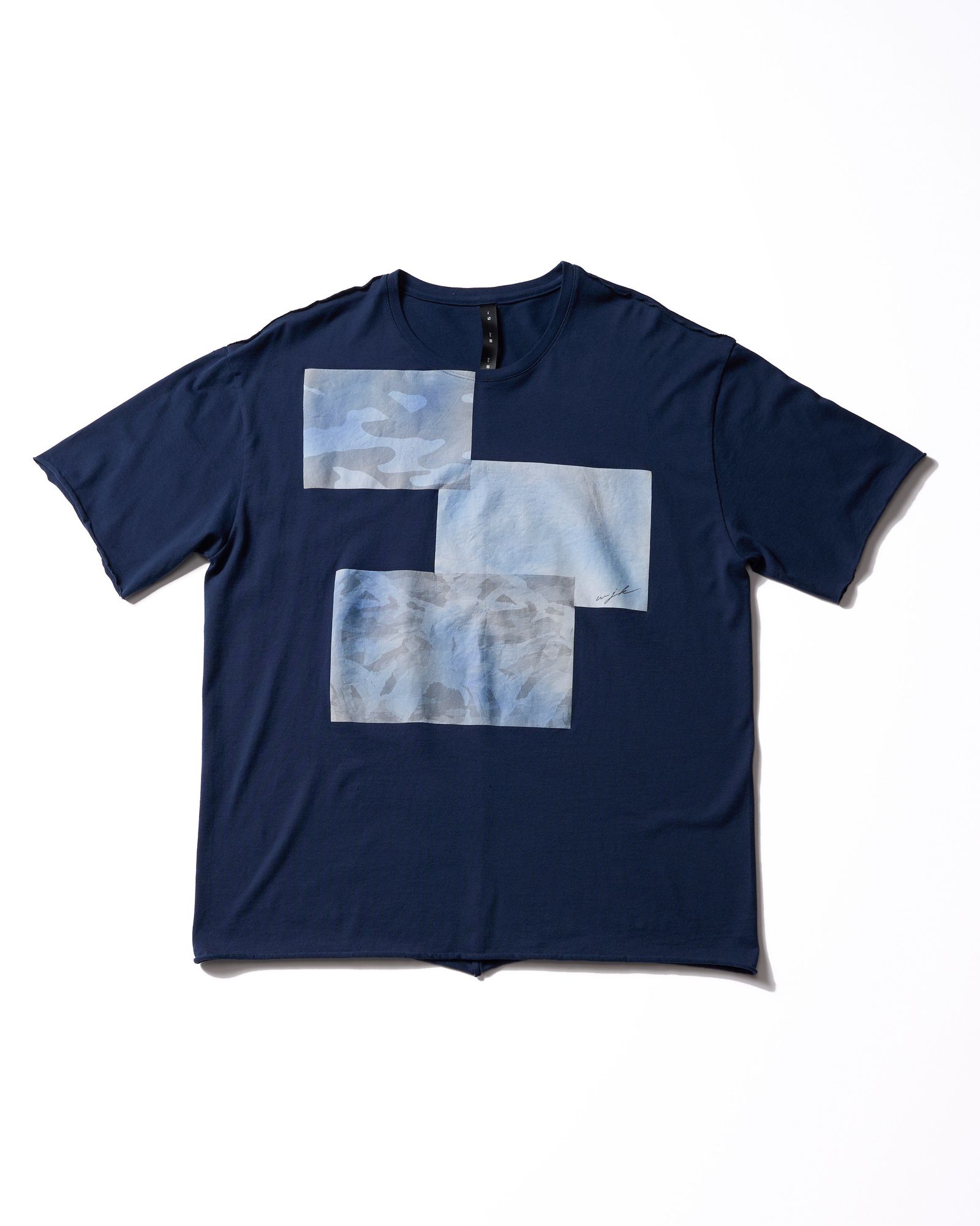 ☆先行予約☆ wjk  / ペーパープリント加工カットオフ半袖Tシャツ / paper print dust cut-off S/S / navy 【7153 lj93k】