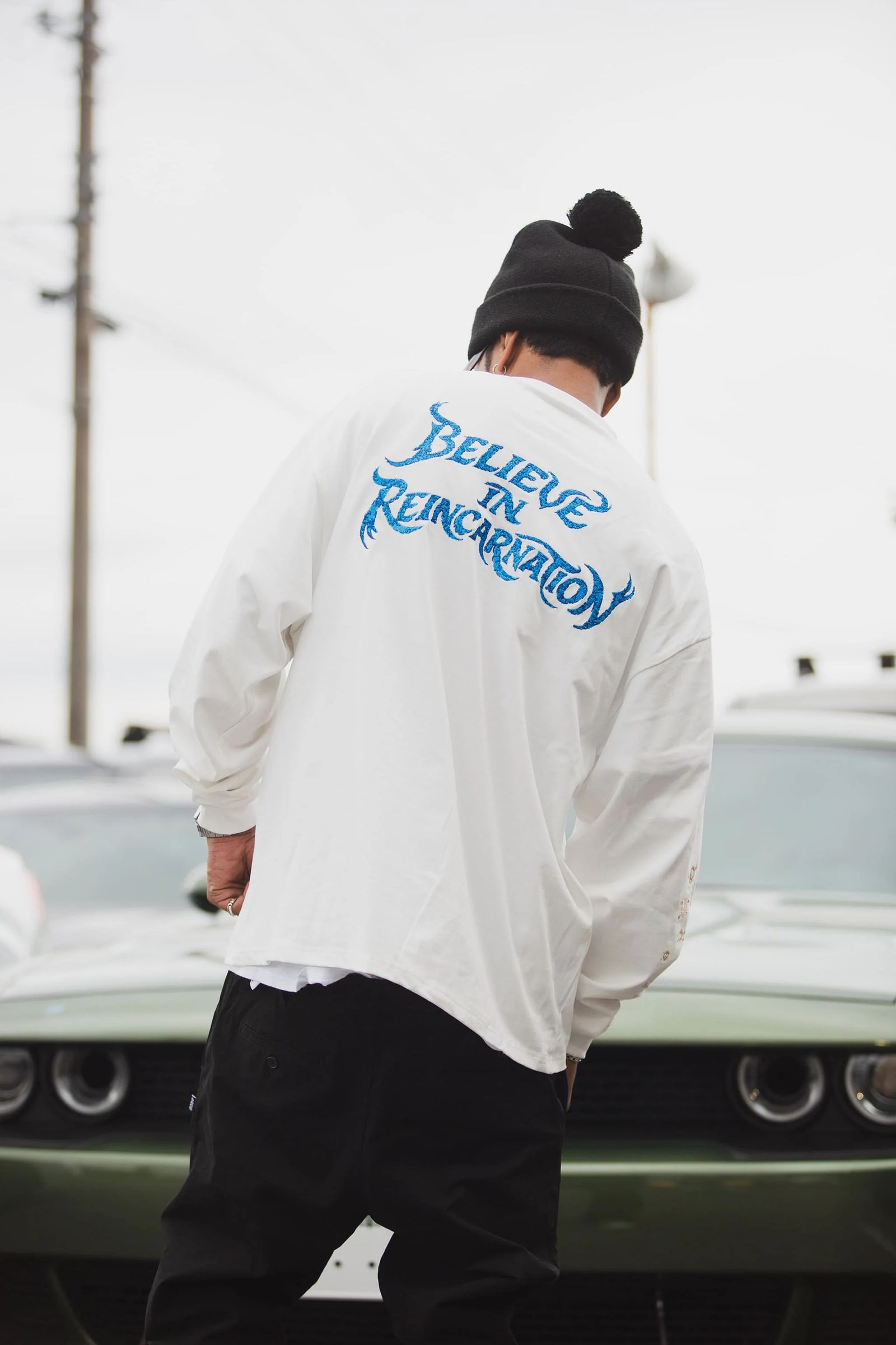 スカル プリント・刺繍ロンT / BELIEVE REINCARNATION EMBROIDERY LONG SLEEVE TEE  / ホワイト [26MY-SLT003]
