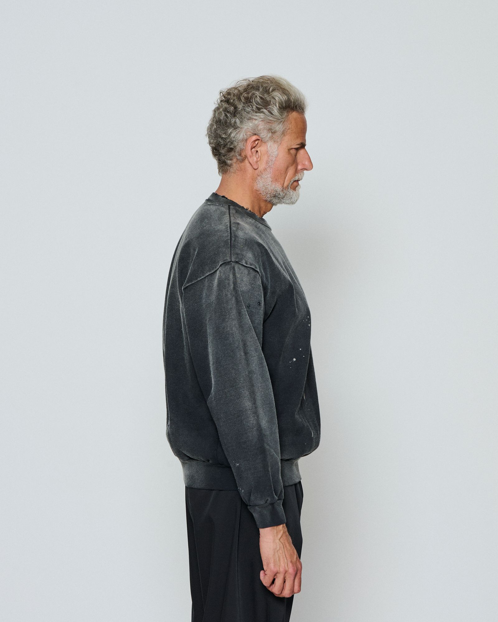 ☆先行予約☆  ダメージクルーネックスウェット / Damaged Crewneck Sweatshirt / FADED BLACK 【DH2503】