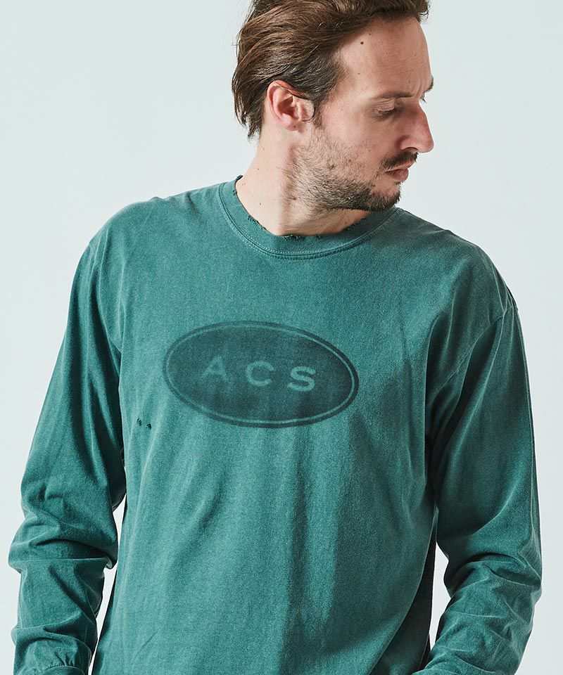 ACS ヴィンテージスプレーロゴ ロングスリーブTシャツ / グリーン / Damage Spray Circle Logo L-S Tee   / GREEN【CT2315】