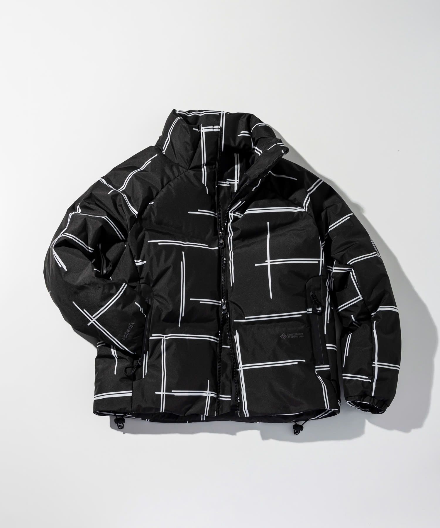 ☆先行予約☆1PIU1UGUALE3 RELAX × +phenix / スタンドカラーショートダウンジャケット WINDSTOPPER プロダクト by GORE-TEX LABS / ウィンドストッパー / ゴアテックス  / ブラック×ホワイト【USO-26132】