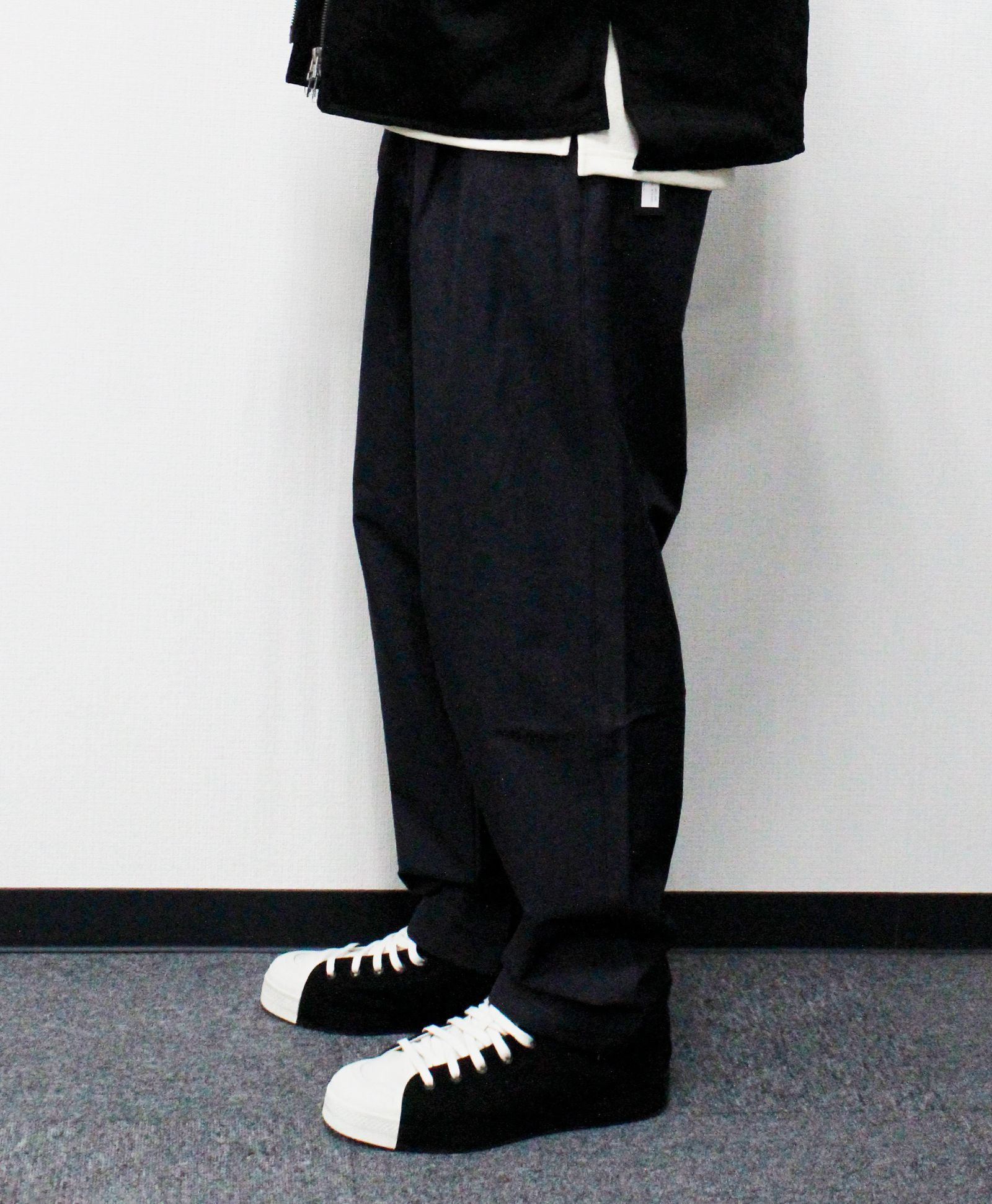 N/Peダブルクロスストレッチ ワンタックワイドパンツ / チャコールグレー [66003]