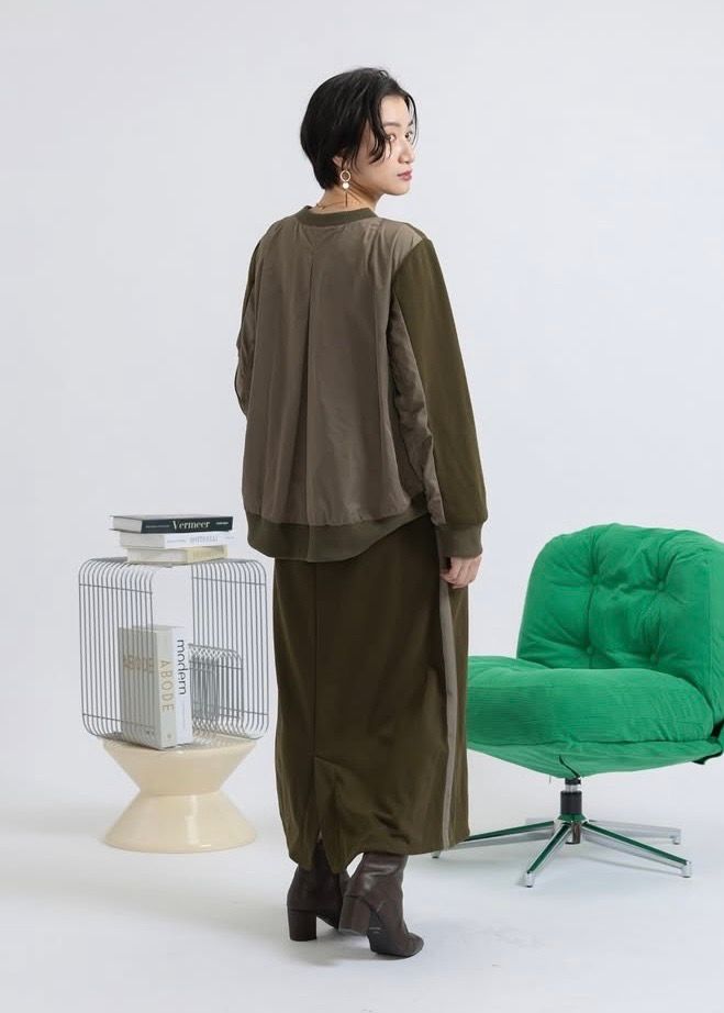 裏毛ミリタリーデザイン切替 L/S ワンピース /  カーキ [bc609305]