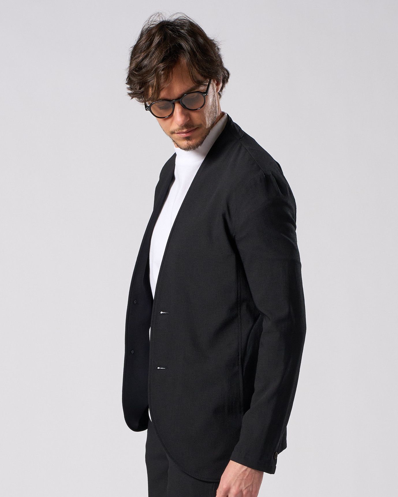 ☆先行予約☆ ノーカラー シングルジャケット /  solid collar single jacket / BLACK [2090 pe51i]