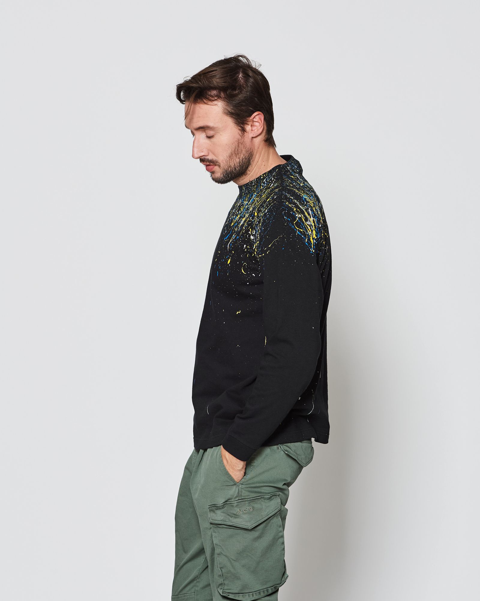 ACANTHUS / Splash paint L/S Tee / ロンT / BLACK 【CT2509】