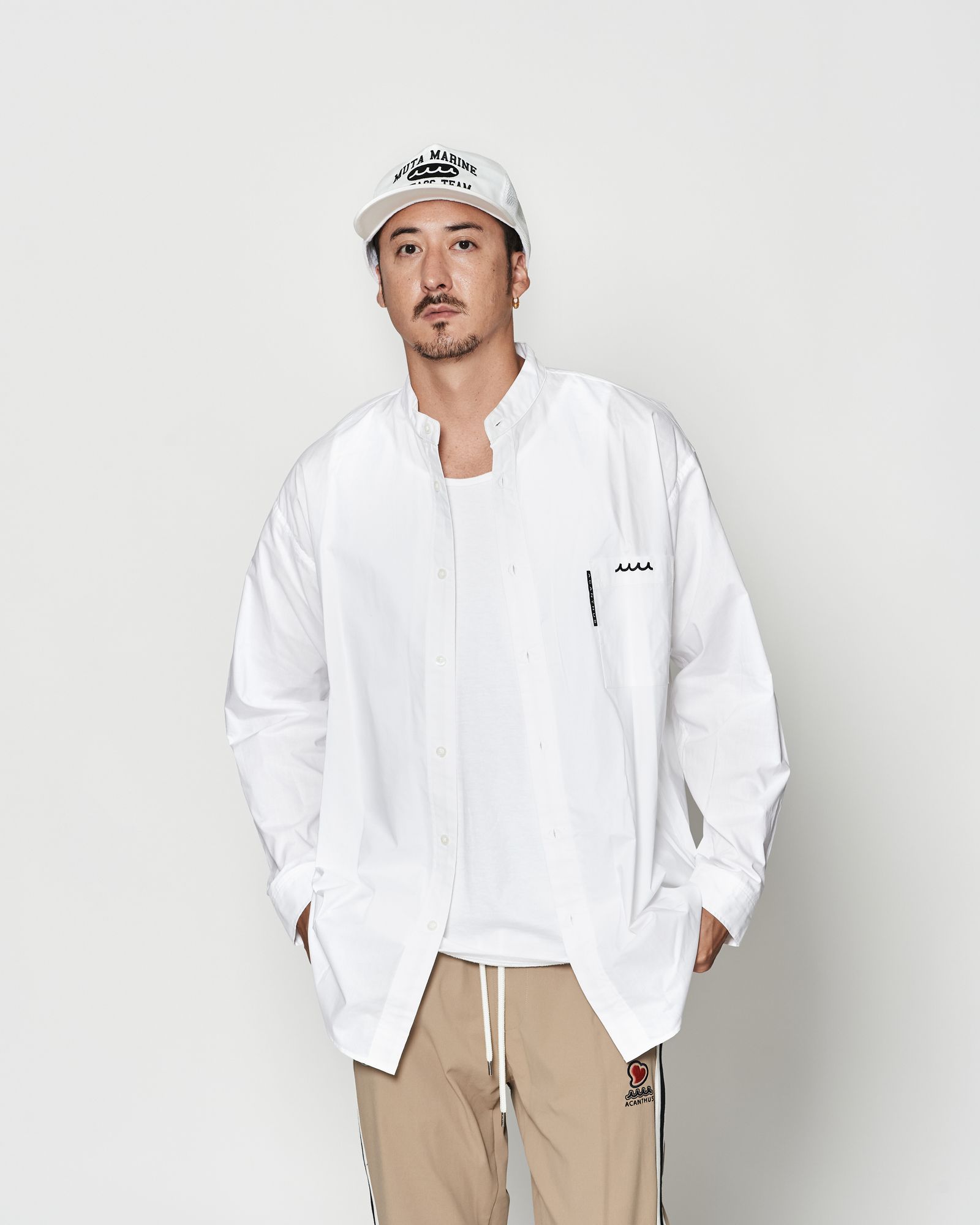 ☆先行予約☆muta MARINE × ACANTHUS  / オーバーサイズバンドカラーシャツ / Oversized Band Collar Shirt / WHITE【MA2630】