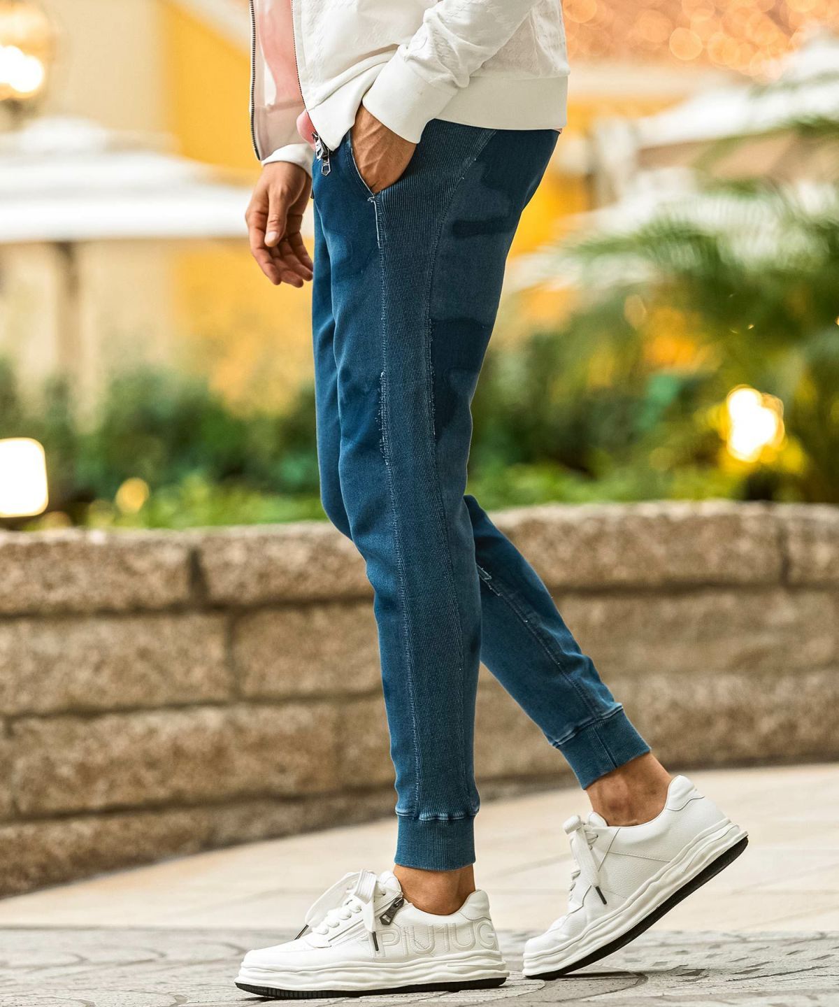 カモ柄ジョグデニムパンツ / インディゴ【USB-26060】