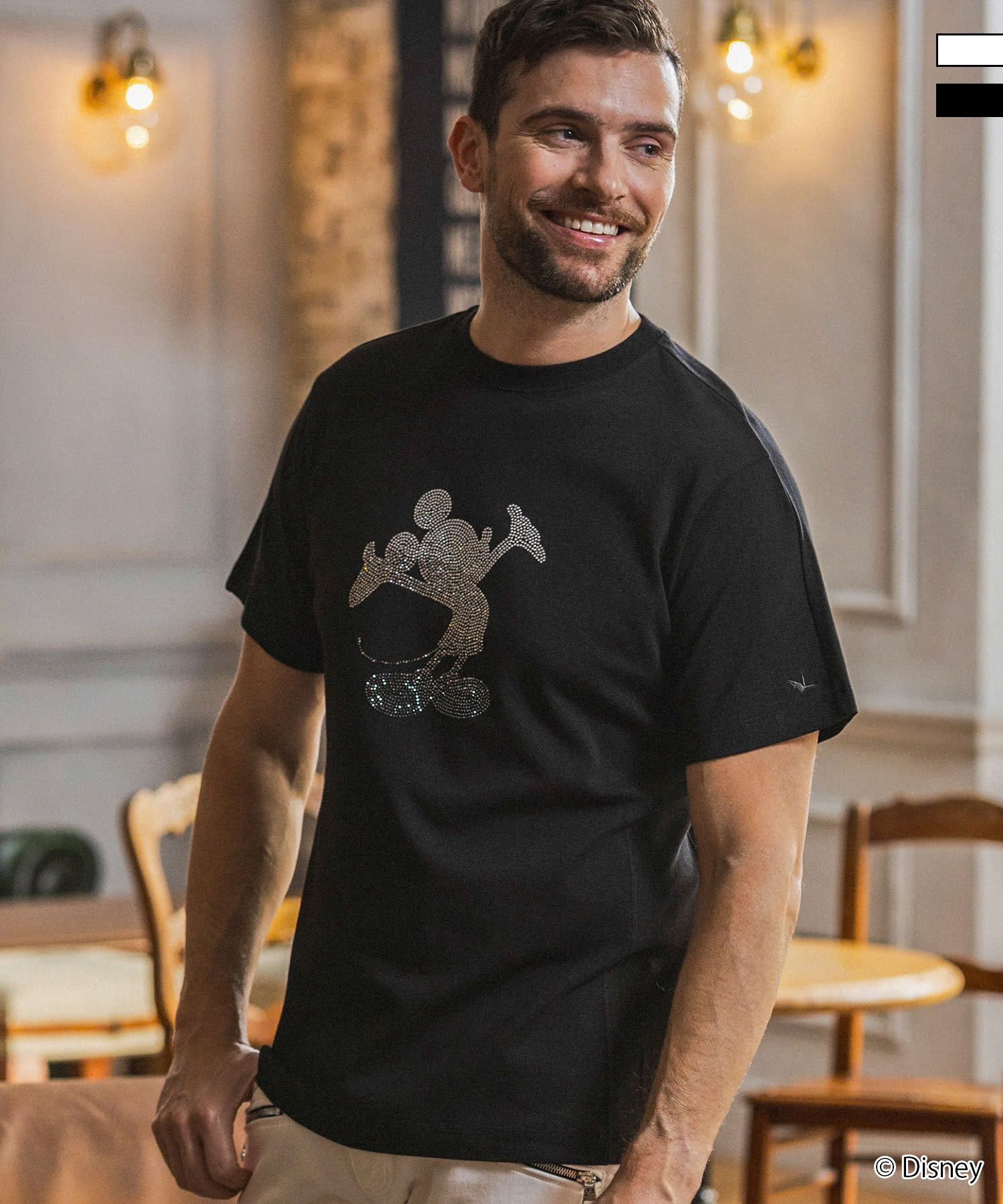 【ミッキーマウス】ラインストーンシルエット半袖Tシャツ / ブラック【UST-26093】