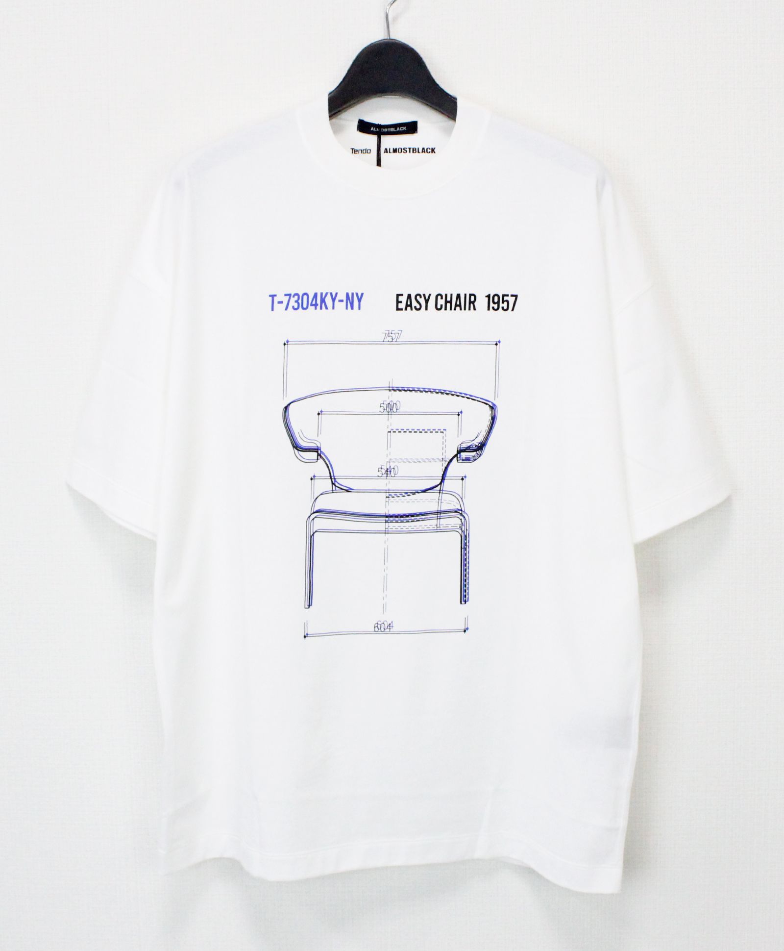 ALMOSTBLACK×TENDO / EASY CHAIR BLUEPRINT T-SHIRTS / クルーネック プリントTシャツ / WHITE [TD-CS05]