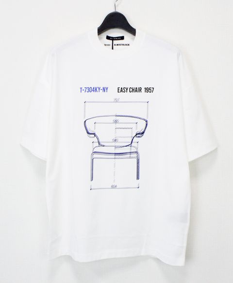 ALMOSTBLACK×TENDO / EASY CHAIR BLUEPRINT T-SHIRTS / クルーネック プリントTシャツ / WHITE [TD-CS05]