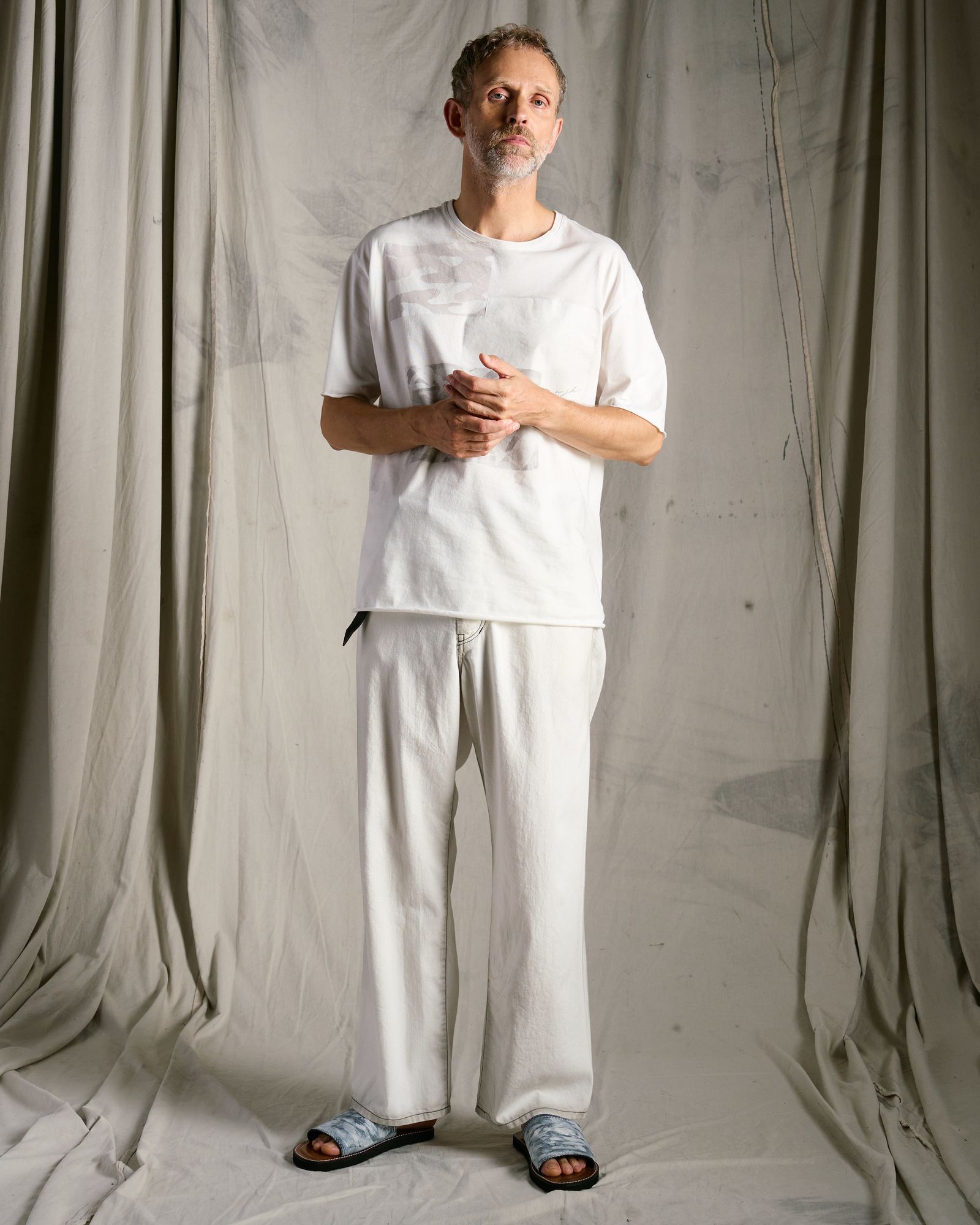 ☆先行予約☆ wjk  / ペーパープリント加工カットオフ半袖Tシャツ / paper print dust cut-off S/S / white 【7153 lj93k】