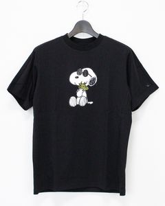 1PIU1UGUALE3 RELAX × PEANUTS / スヌーピー ラインストーン半袖Tシャツ / ブラック【UST-26095】