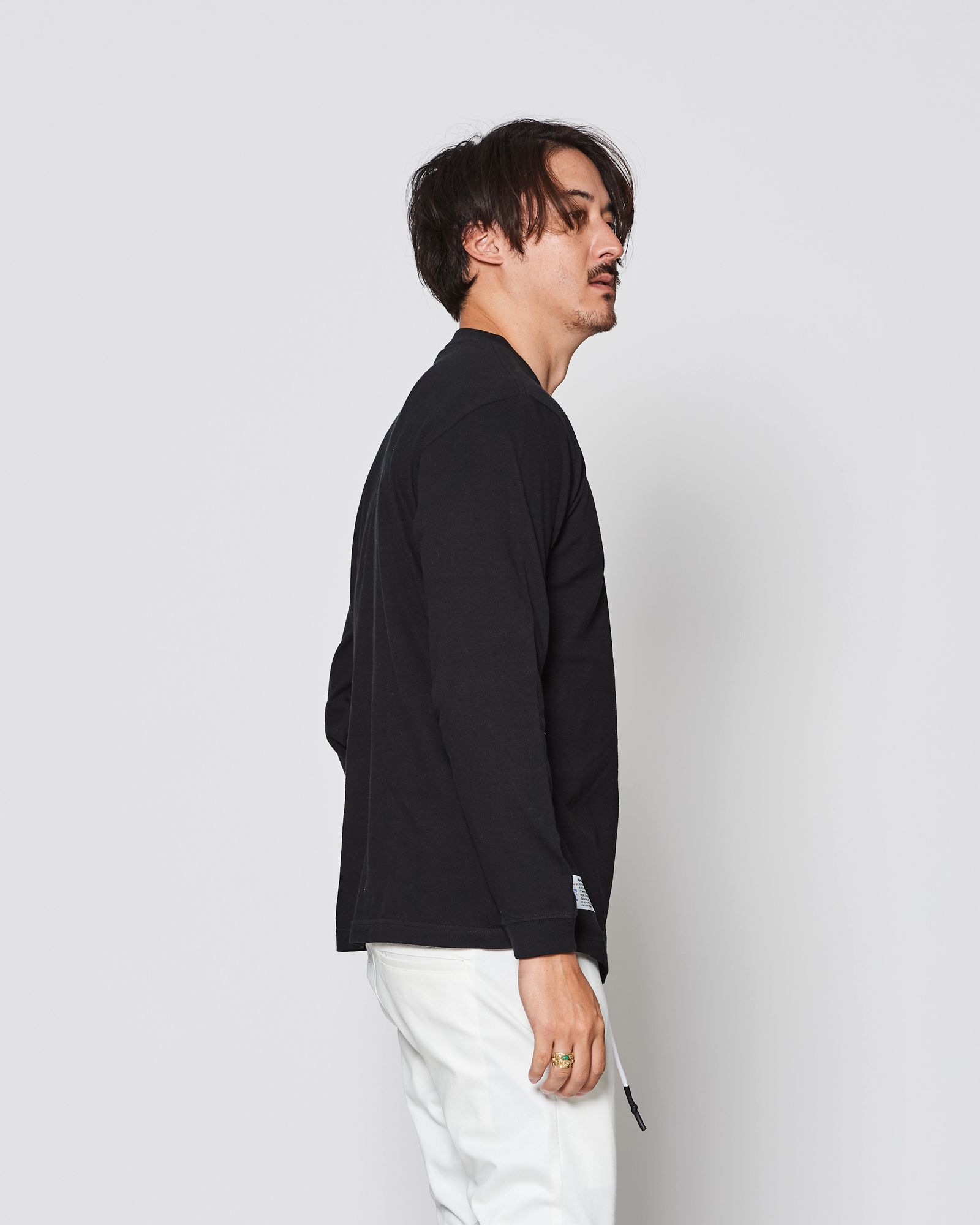 ☆先行予約販売2025年8月下旬～9月下旬頃入荷予定☆ ACANTHUS × muta MARINE / muta Mesh Trimming Pocket L/S Tee / ロンT / BLACK 【MA2541】