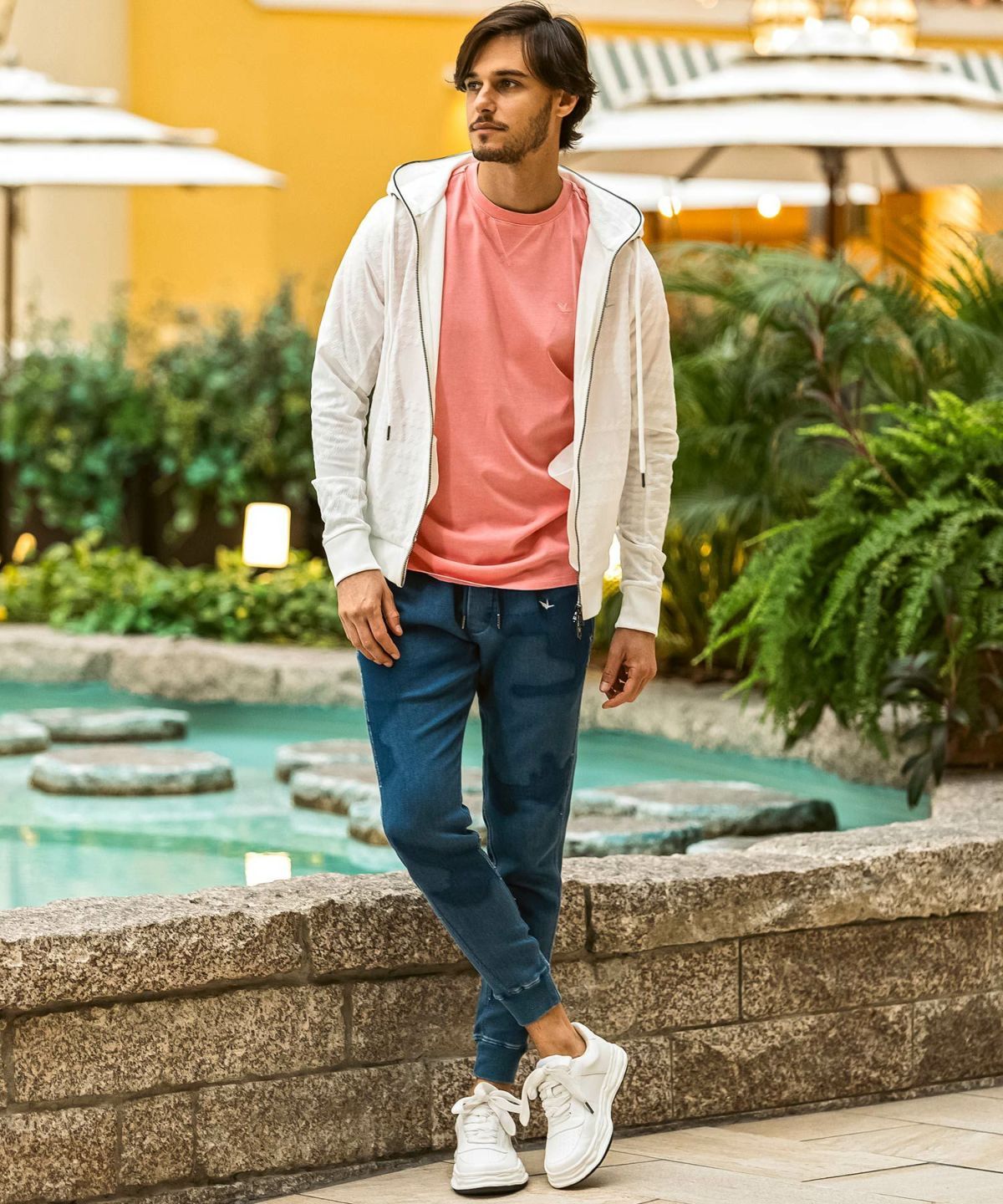 カモ柄ジョグデニムパンツ / インディゴ【USB-26060】