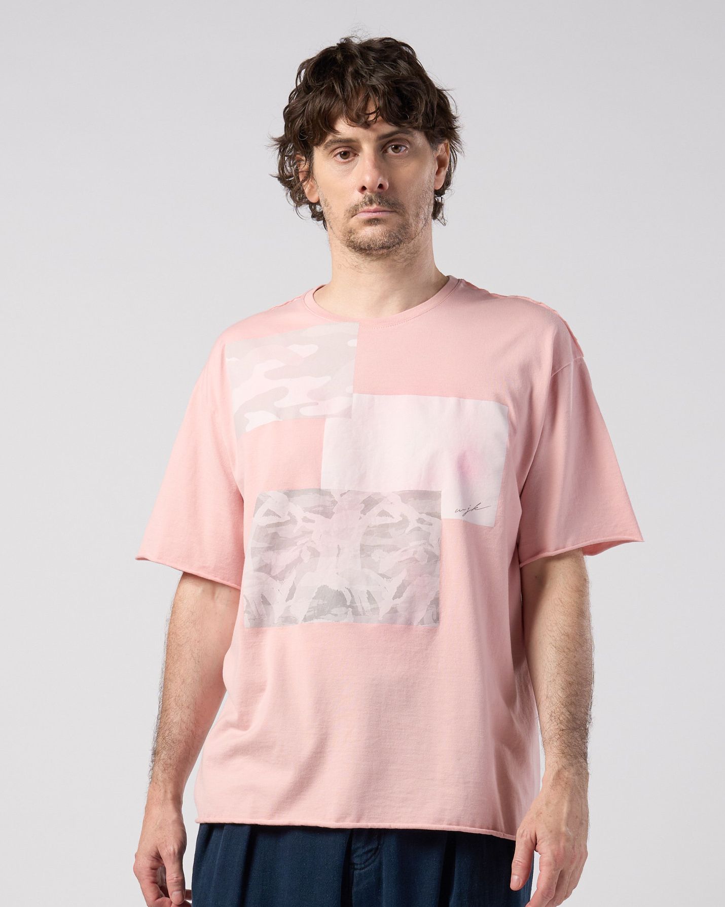 ☆先行予約☆ wjk  / ペーパープリント加工カットオフ半袖Tシャツ / paper print dust cut-off S/S / pink 【7153 lj93k】