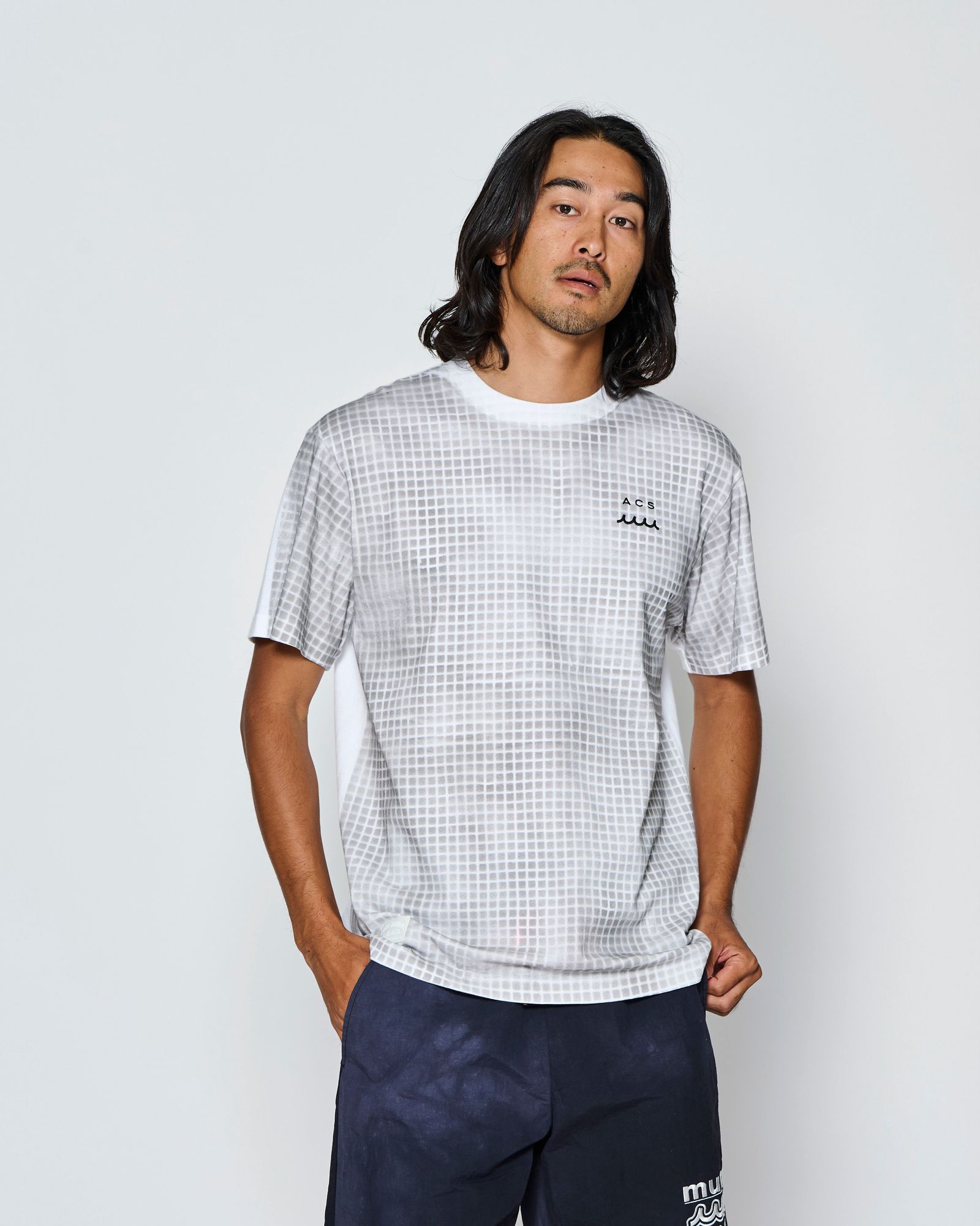 ☆先行予約☆muta MARINE × ACANTHUS  / グリッド柄プリントTシャツ /  Grid Print Tee / WHITE【MA2718】