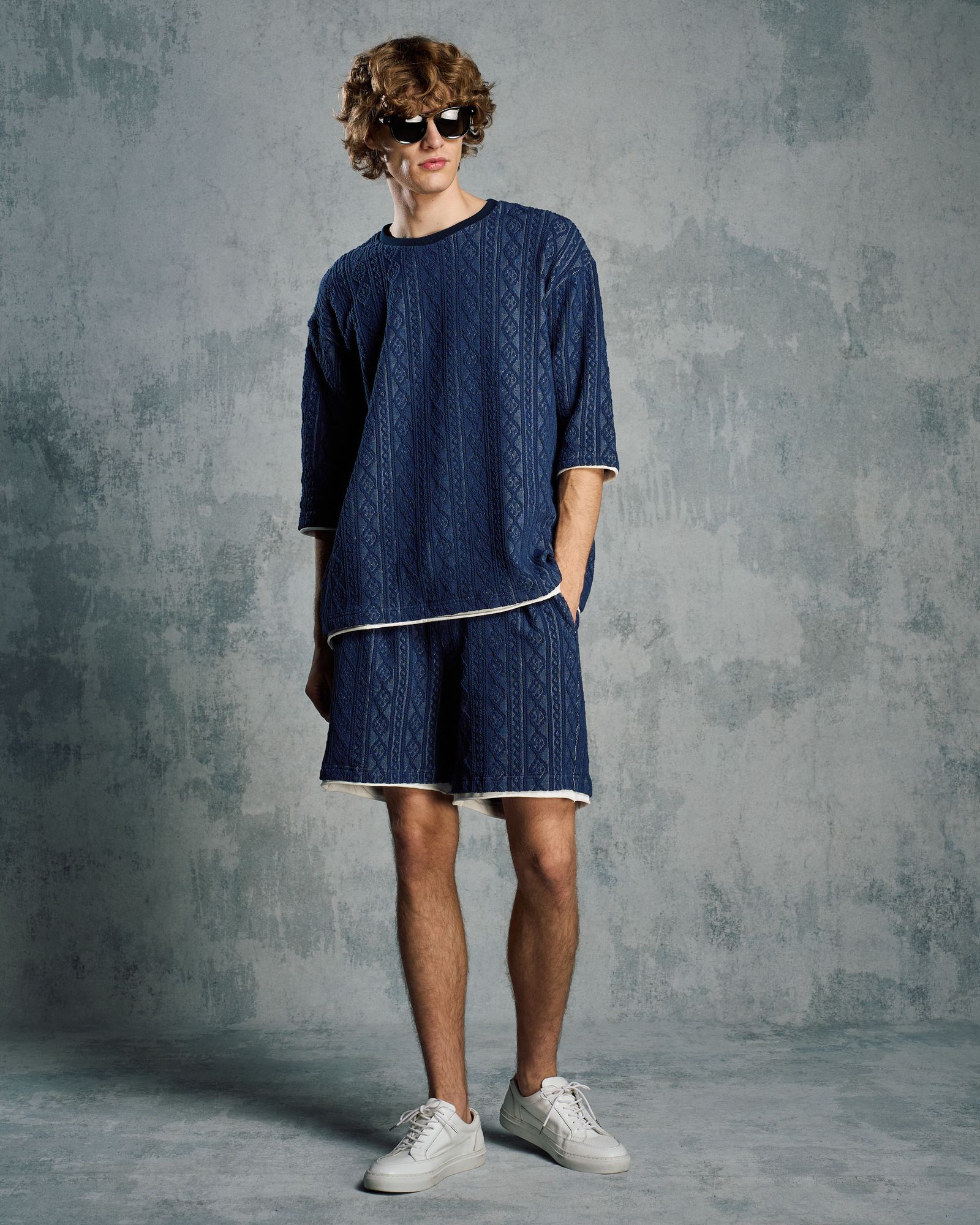 ☆先行予約☆ ジャガードサマーニットショーツ /  jacquard summer knit shorts / NAVY [5401 kc01i]