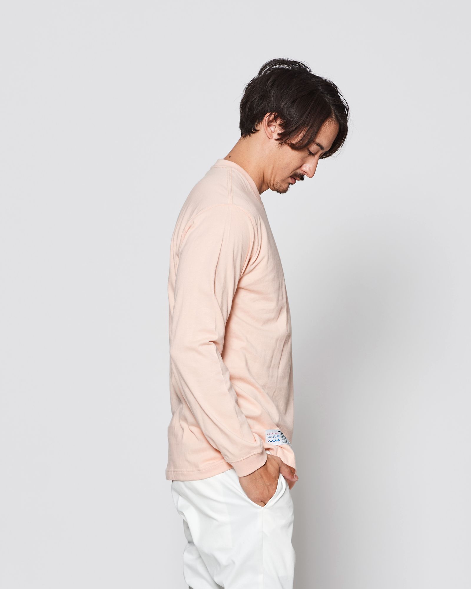 ☆先行予約販売2025年8月下旬～9月下旬頃入荷予定☆ ACANTHUS × muta MARINE / muta Mesh Trimming Pocket L/S Tee / ロンT / PINK 【MA2541】