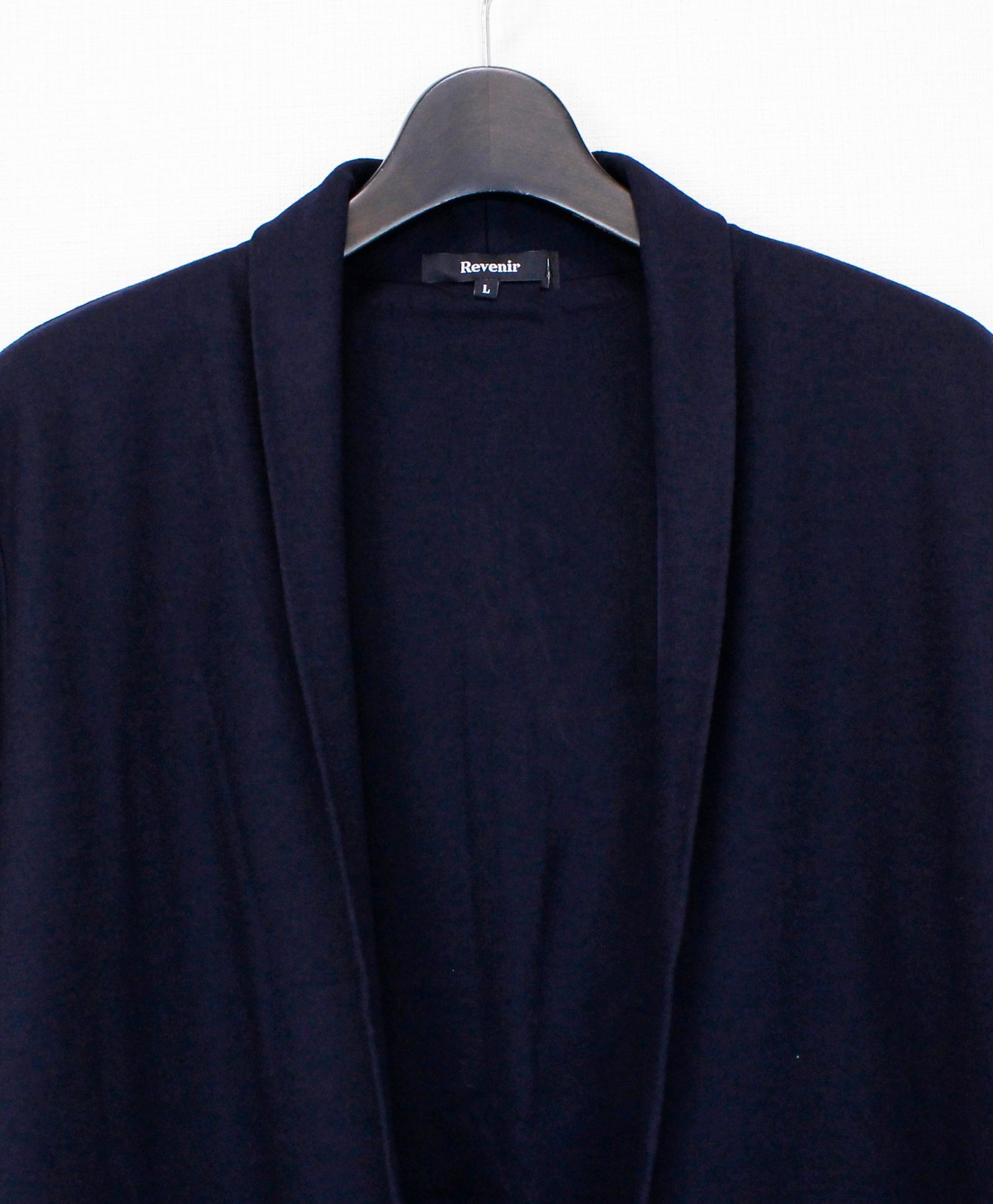 ウールジャージ ボタンレス ショールカラー ロングカーディガン NAVY / INT-026