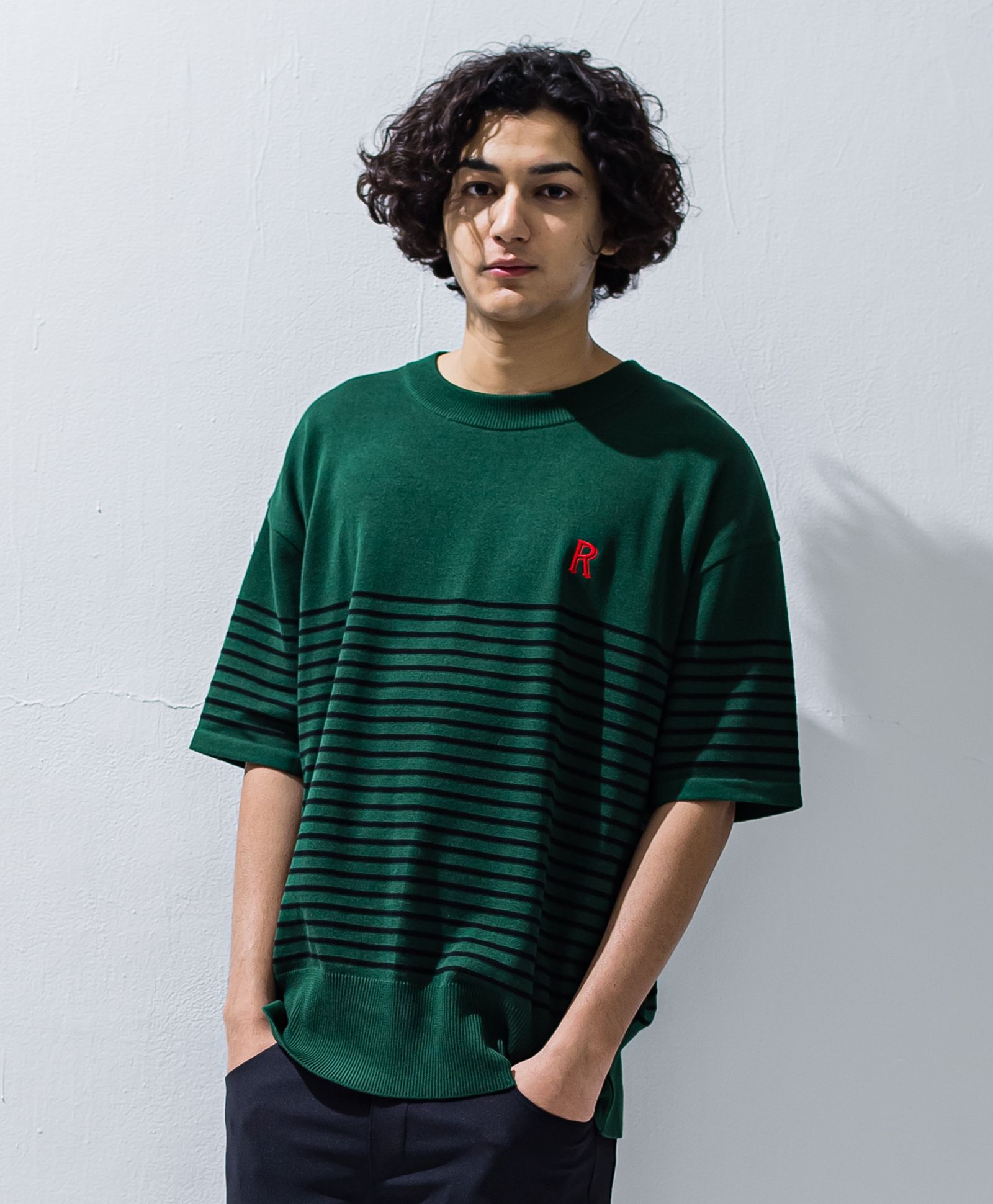 RESOUND CLOTHING - MARINE BORDER HALF KNIT / 半袖ボーダーコットン