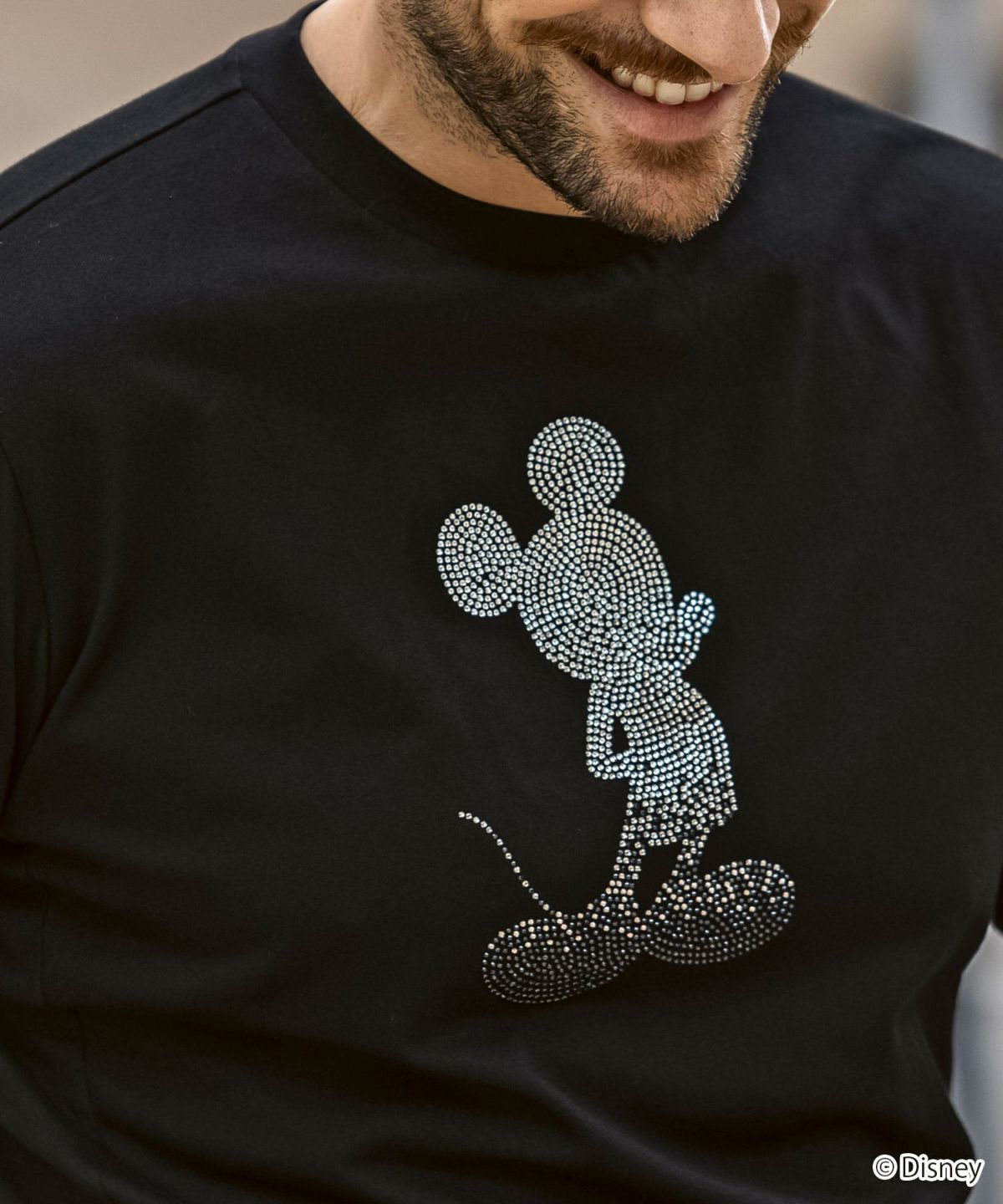 【ミッキーマウス】【ミッキーマウス】グラデーションラインストーン半袖Tシャツツ / ブラック【UST-25136】