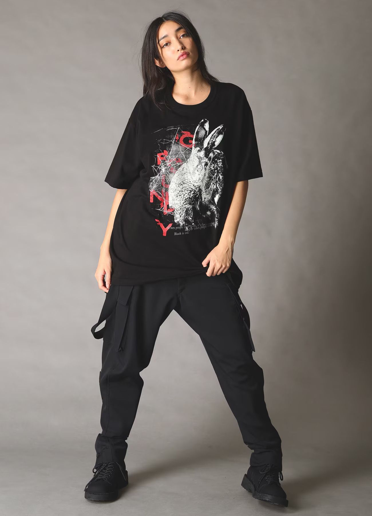 JERSEY RABBIT T-SHIRT / BLACK [GK-T75-070-2]