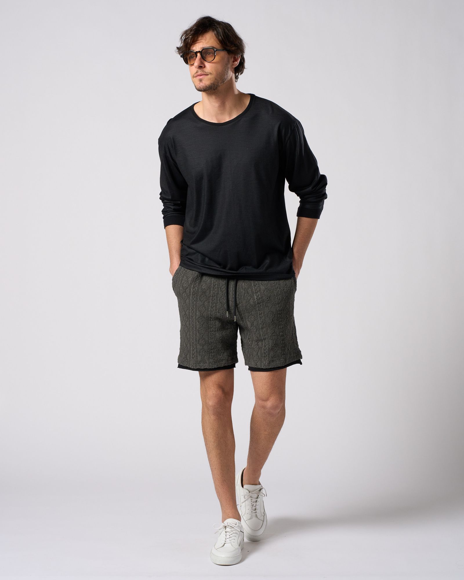☆先行予約☆ ジャガードサマーニットショーツ /  jacquard summer knit shorts / BLACK [5401 kc01i]