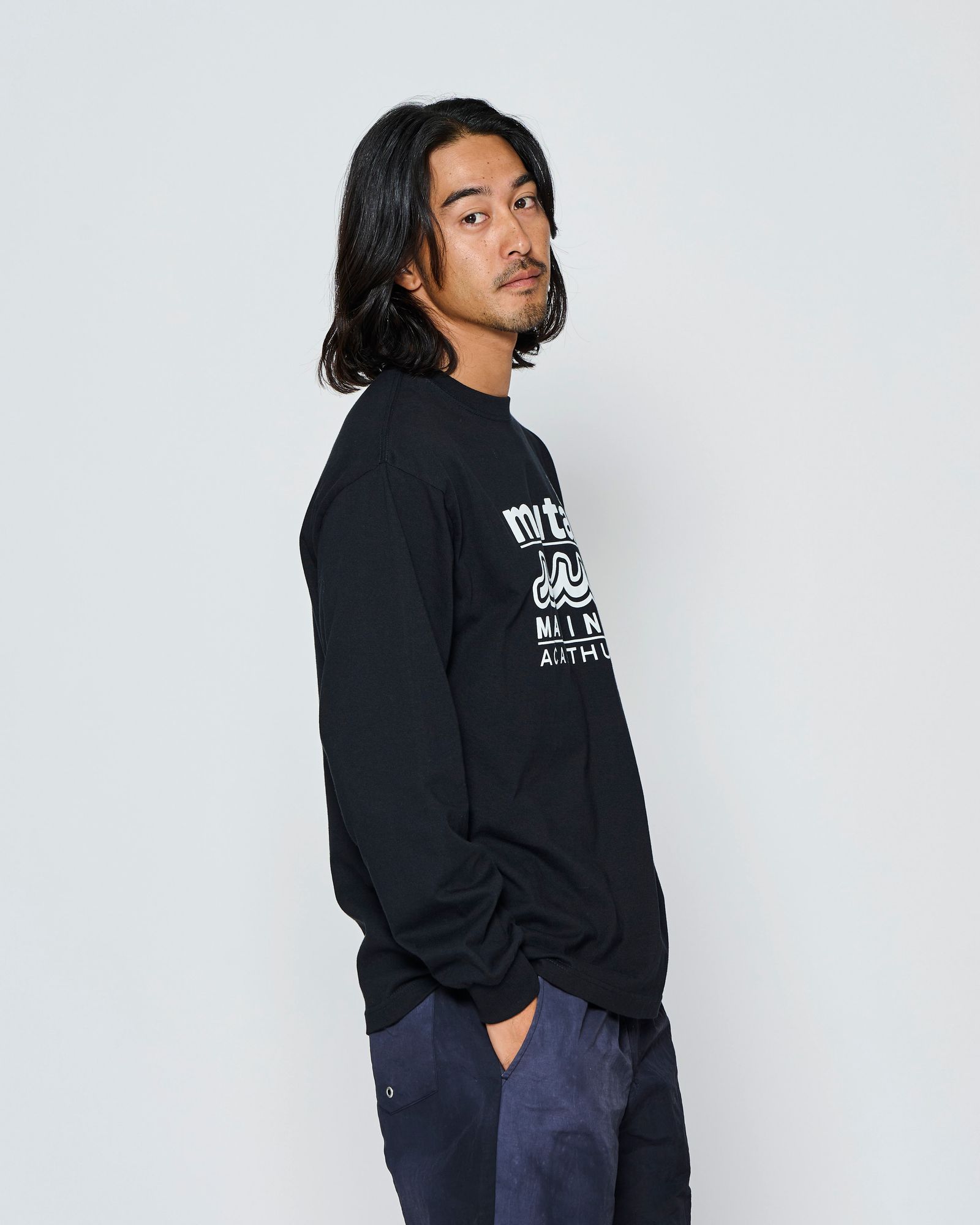 ☆先行予約☆muta MARINE × ACANTHUS  / WネームロゴロングスリーブTシャツ /  W-name logo L/S tee / BLACK【MA2727】
