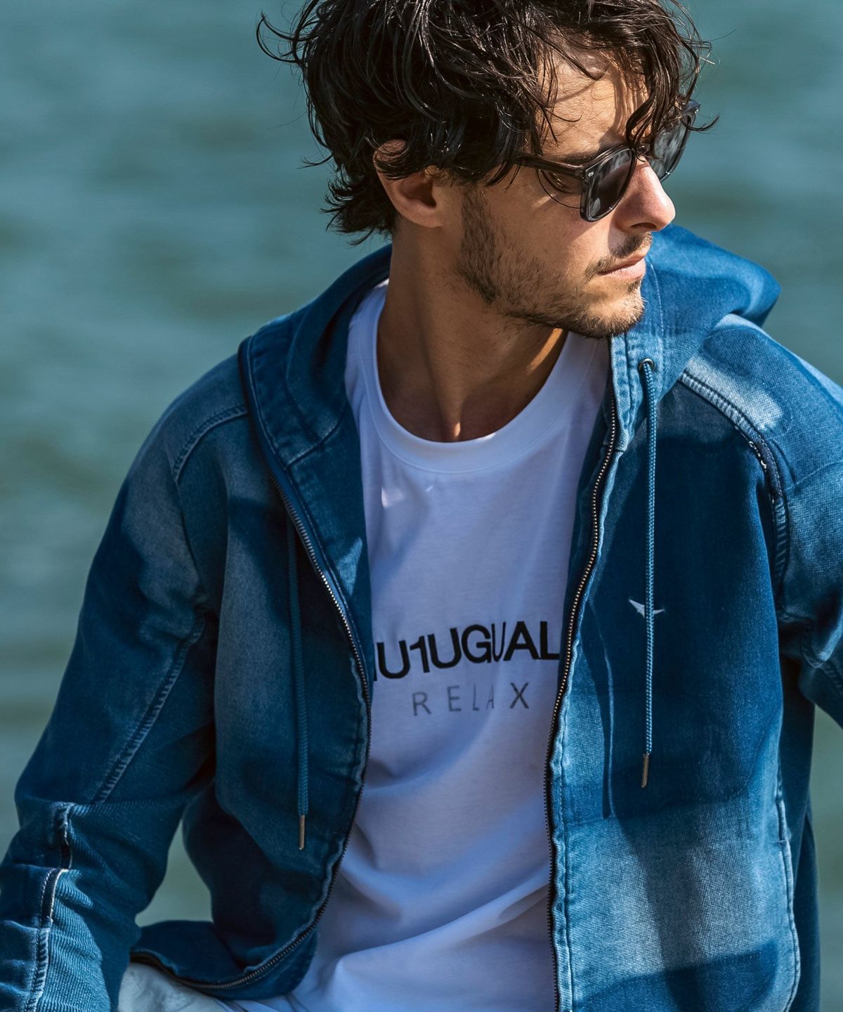 カモ柄ジョグデニムパーカー / インディゴ【USO-26060】