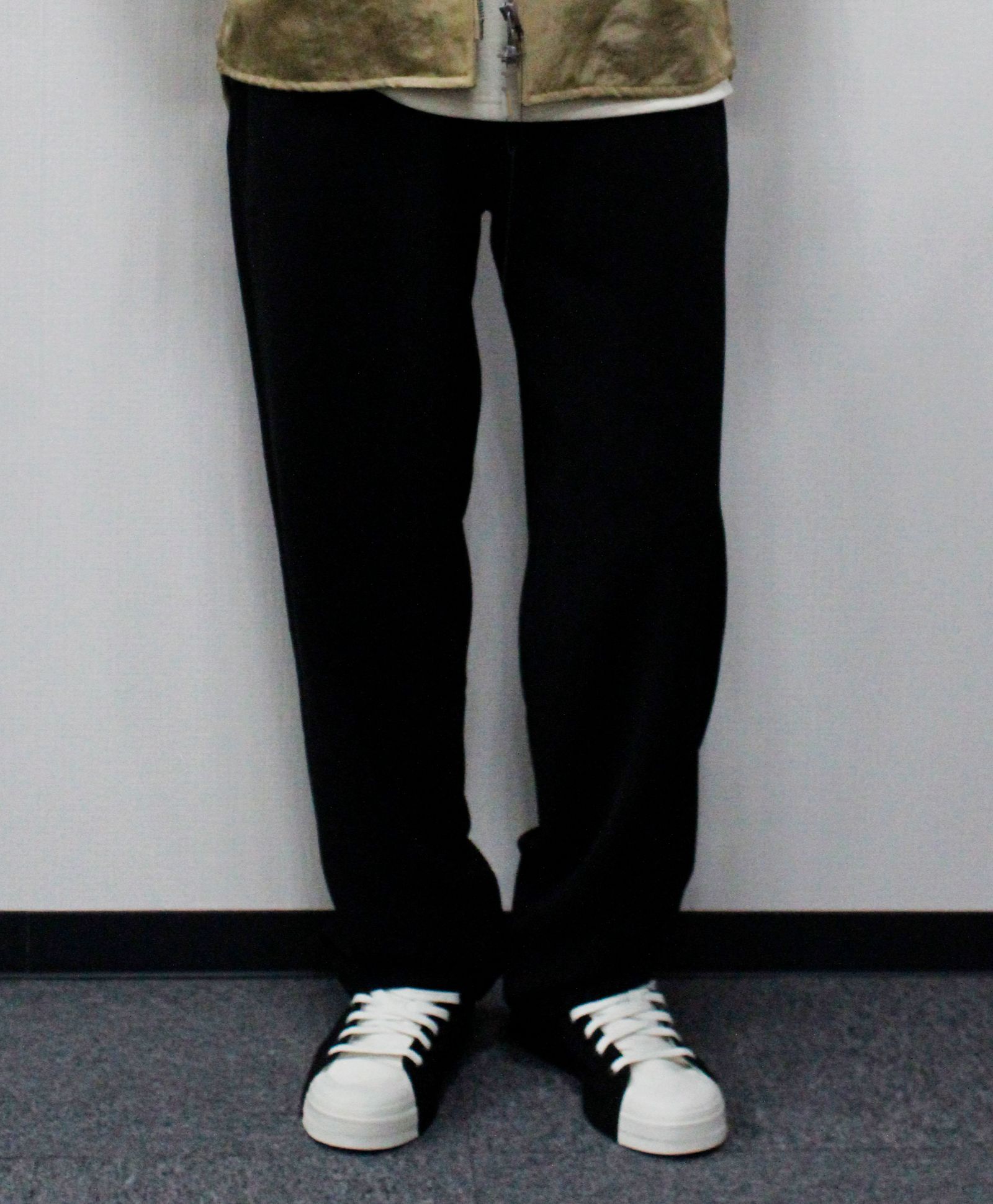 梳毛トップ調ダブルクロス リラックスワイドパンツ / ブラック [66004]