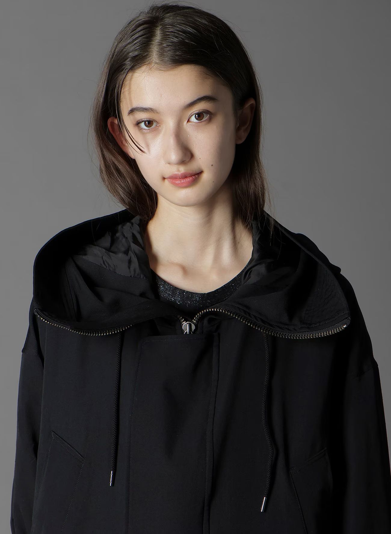 W/GABARDINE HIGH NECK HOODED MODS COAT / BLACK  [GA-C10-101-1]