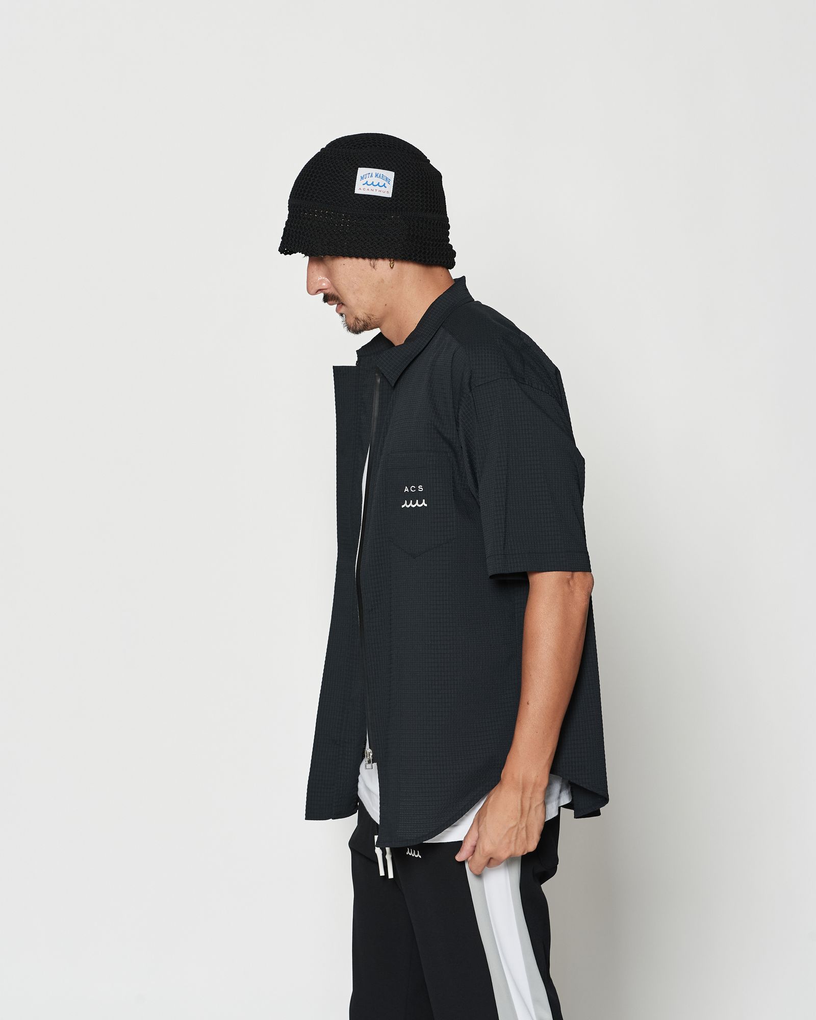 ☆先行予約☆muta MARINE × ACANTHUS  /Dot Air®ジップアップショートスリーブシャツ / Dot Air® Zip Up S/S Shirt / BLACK【MA2604】
