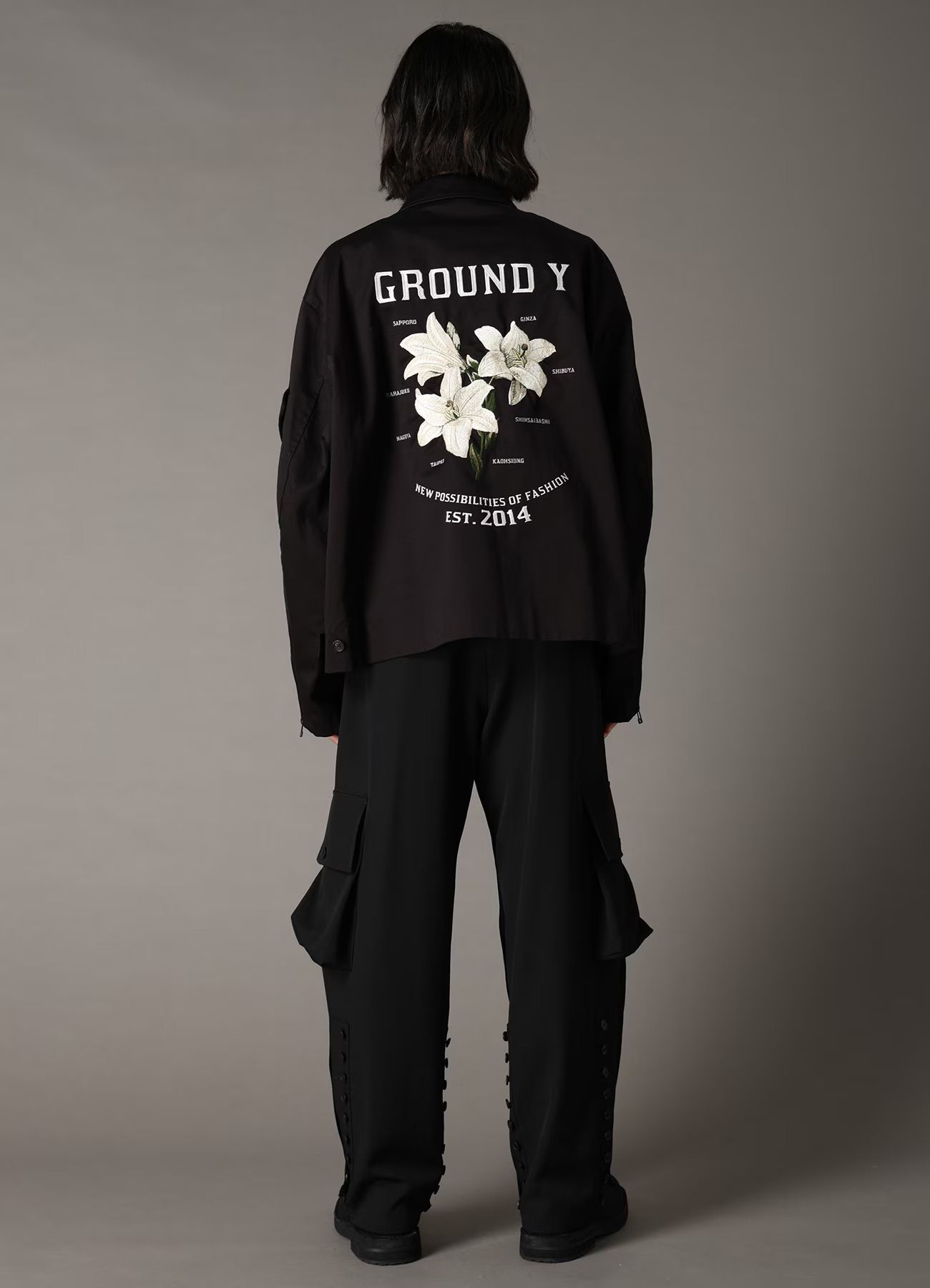 WHIPCORD LILY EMBROIDERED SOUVENIR JACKET / BLACK x BEIGE [GQ-J06-032-1]