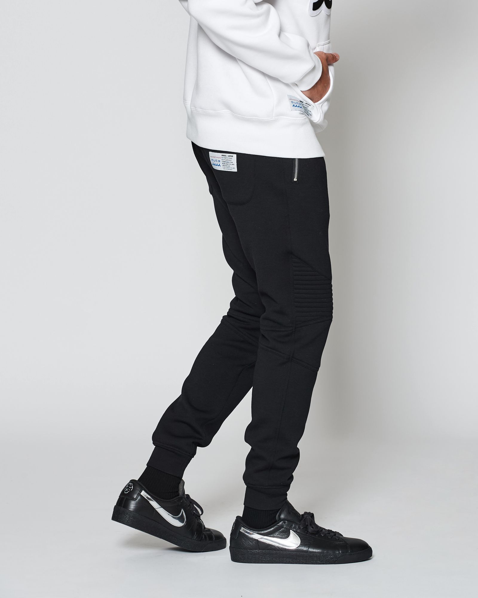 ☆先行予約販売2025年8月下旬～9月下旬頃入荷予定☆ ACANTHUS × muta MARINE / muta Double-knit Biker Pants / バイカーパンツ / BLACK 【MA2533】