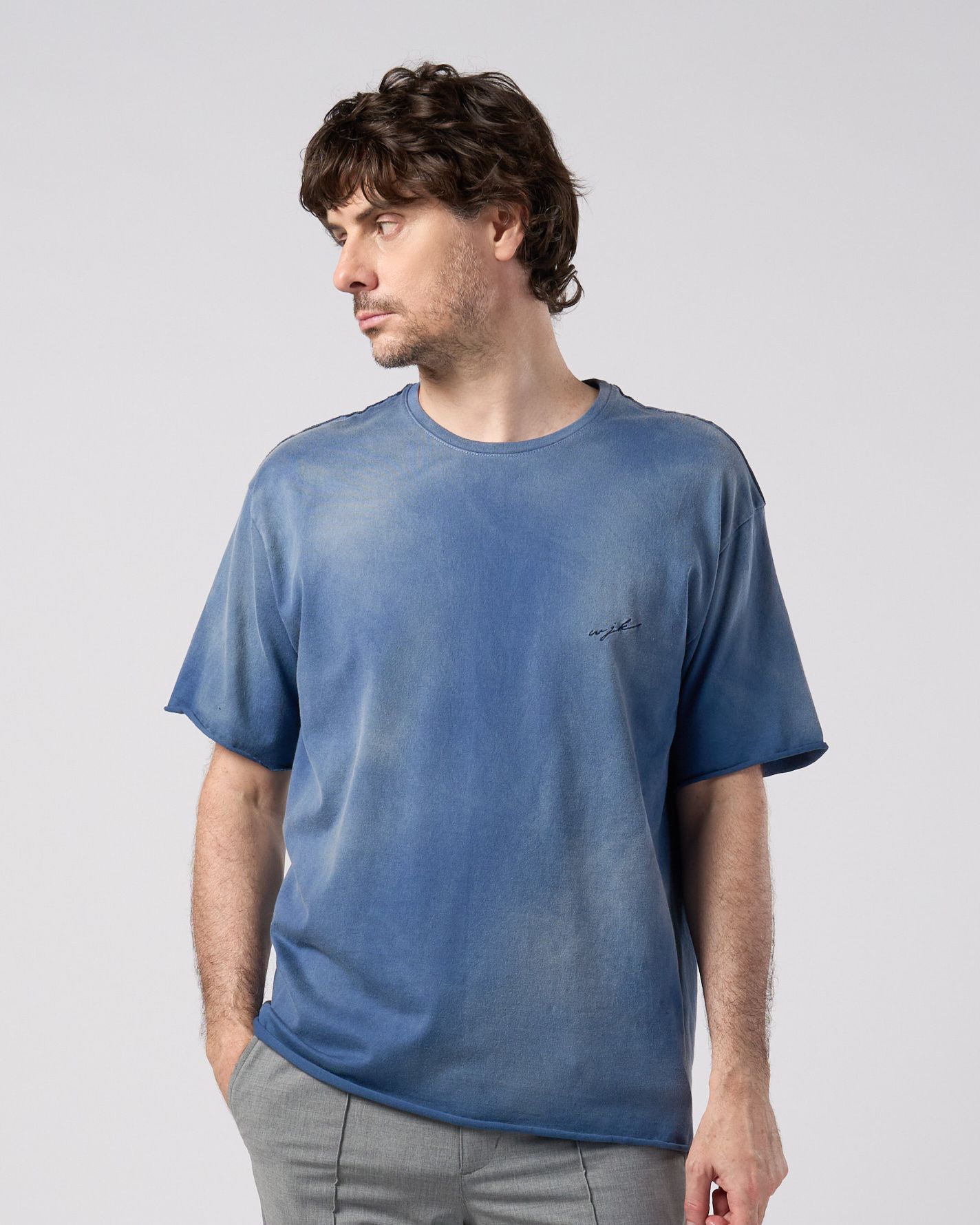 ☆先行予約☆ wjk  / フェードカットオフ半袖Tシャツ / fade cut-off S/S / fade navy 【7154 lj93k】