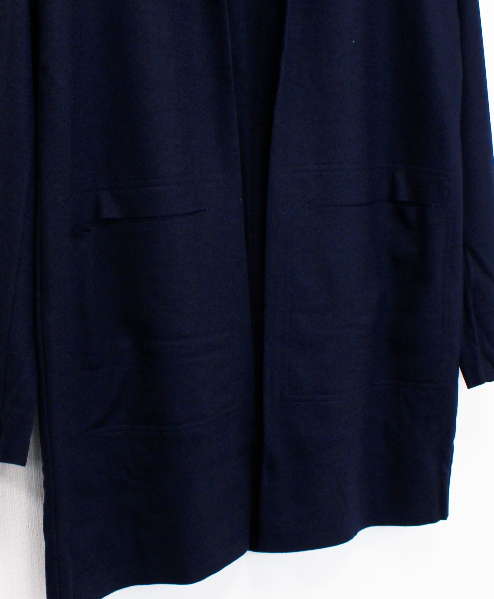 ウールジャージ ボタンレス ショールカラー ロングカーディガン NAVY / INT-026