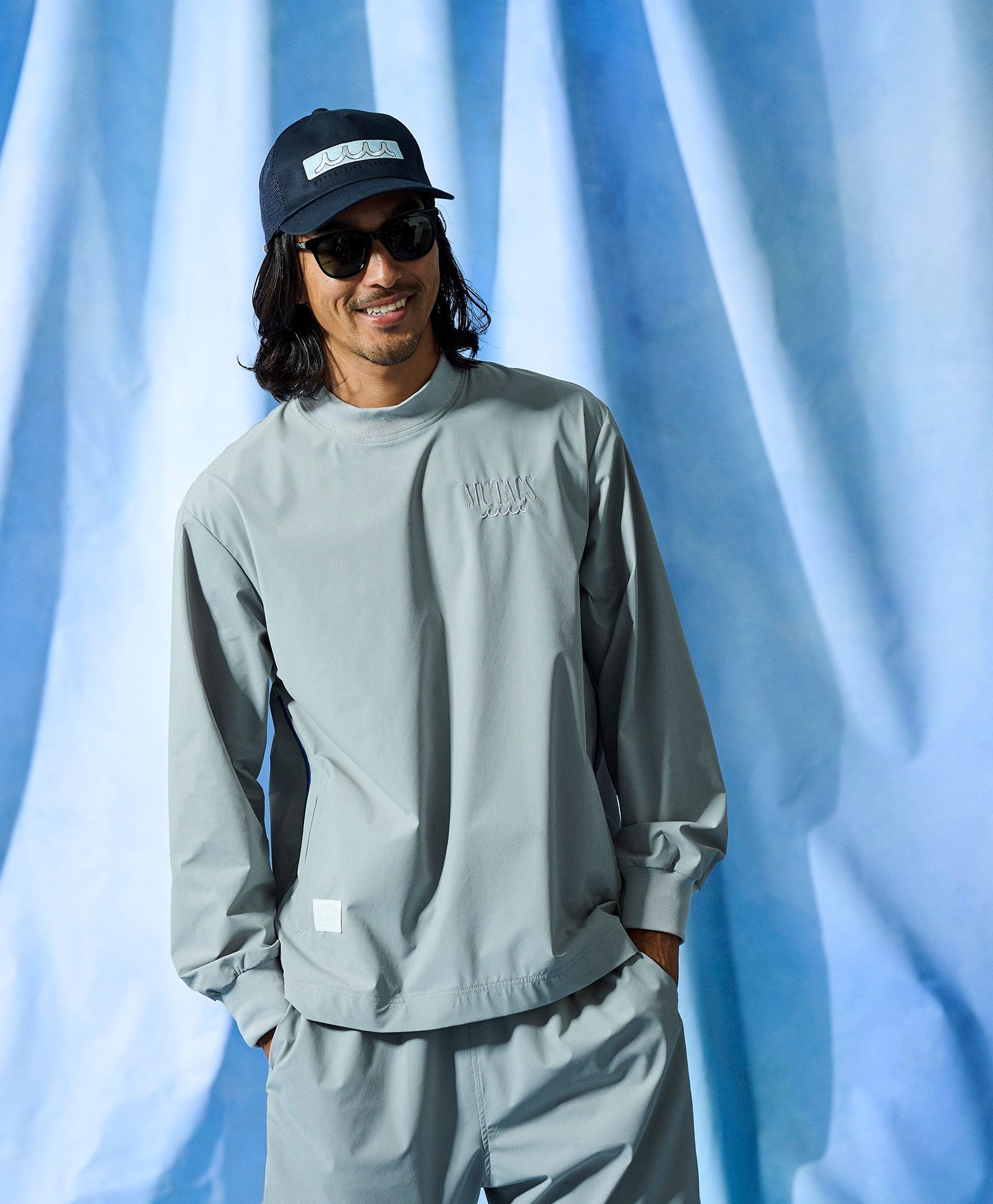 ☆先行予約☆muta MARINE × ACANTHUS  / サイドジップ長袖モックネックTシャツ /  Side Zip L/S Mock Top / GREY【MA2706】