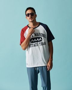 ☆先行予約☆muta MARINE × ACANTHUS  / カレッジロゴラグランスリーブTシャツ / College Logo Raglan Sleeves Tee / WHITE RED【MA2619】