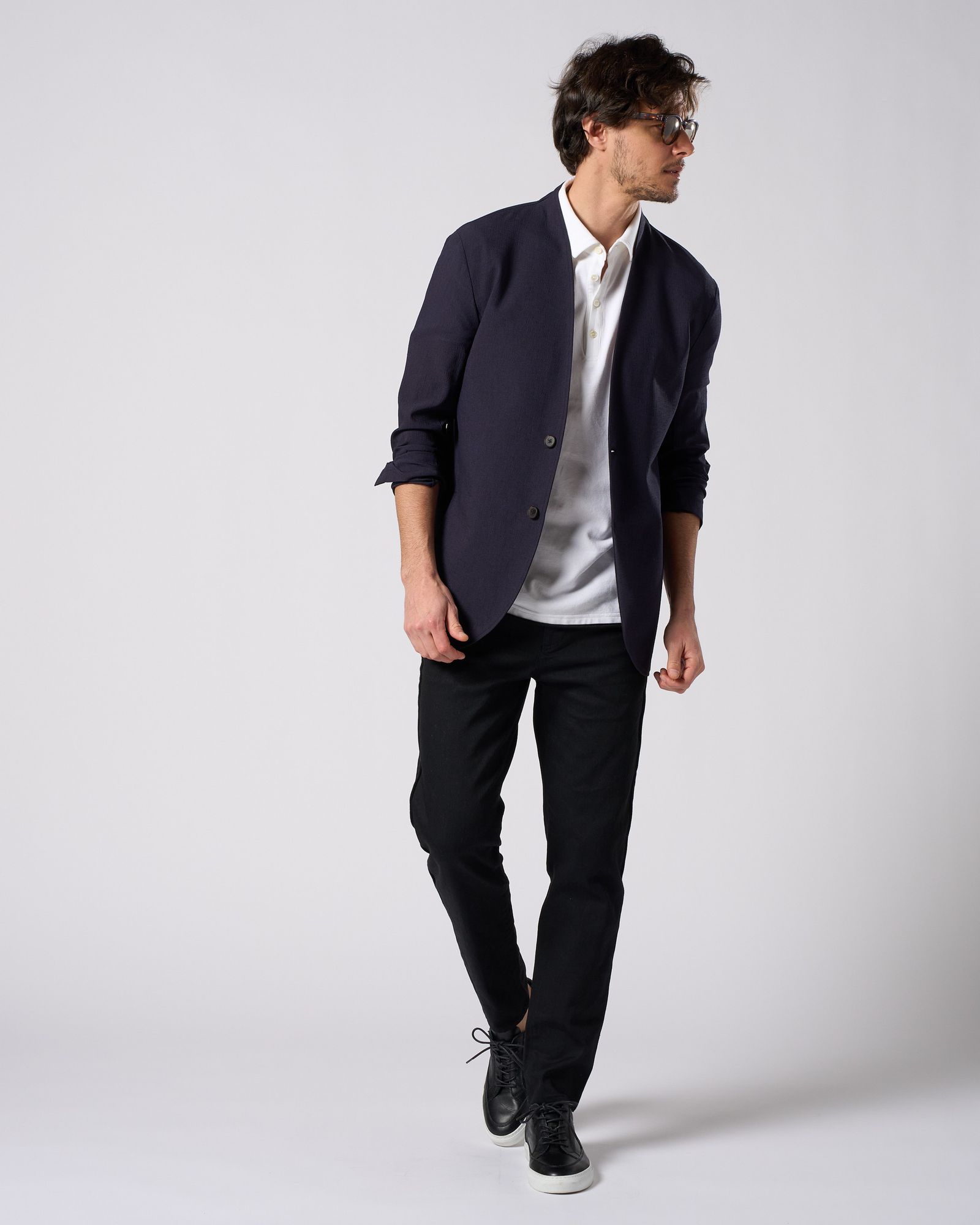 ☆先行予約☆ ノーカラー シングルジャケット /  solid collar single jacket / NAVY [2090 pe51i]