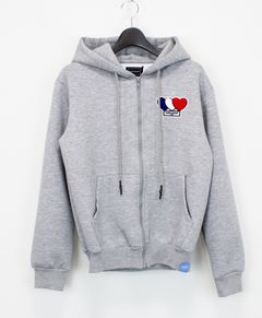 3ハートパッチダンボールジップパーカー / 3Heart Patch Cardboard Zip Hoodie / GREY