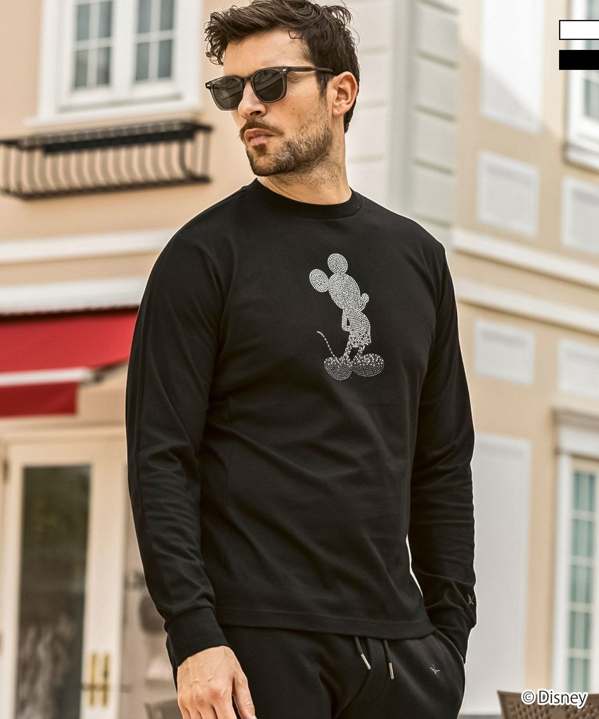 【ミッキーマウス】グラデーションラインストーンロングTシャツ / ブラック【UST-25142】