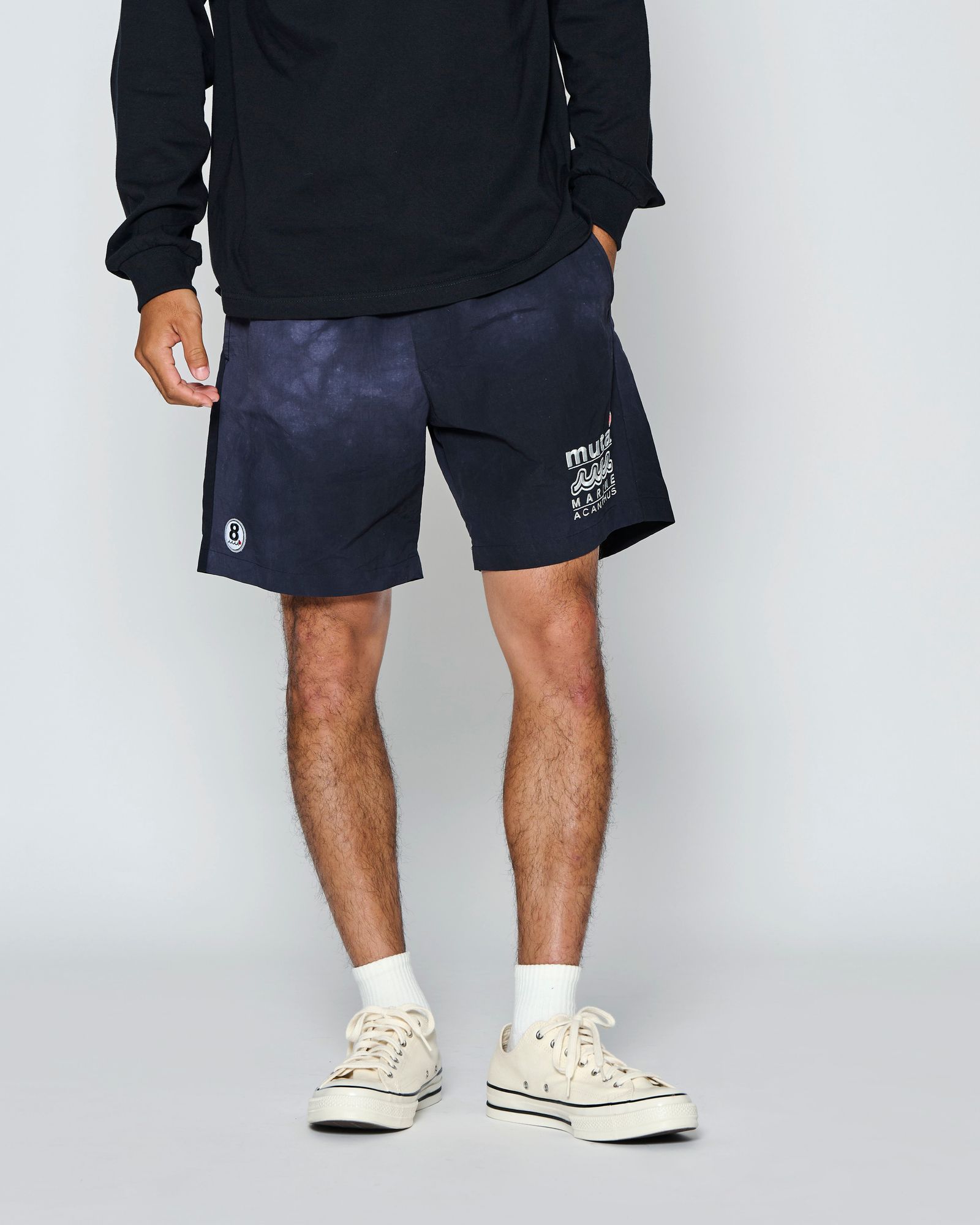 ☆先行予約☆muta MARINE × ACANTHUS  / Wネームロゴショーツ /  W-name logo S/S shorts / BLACK【MA2729】