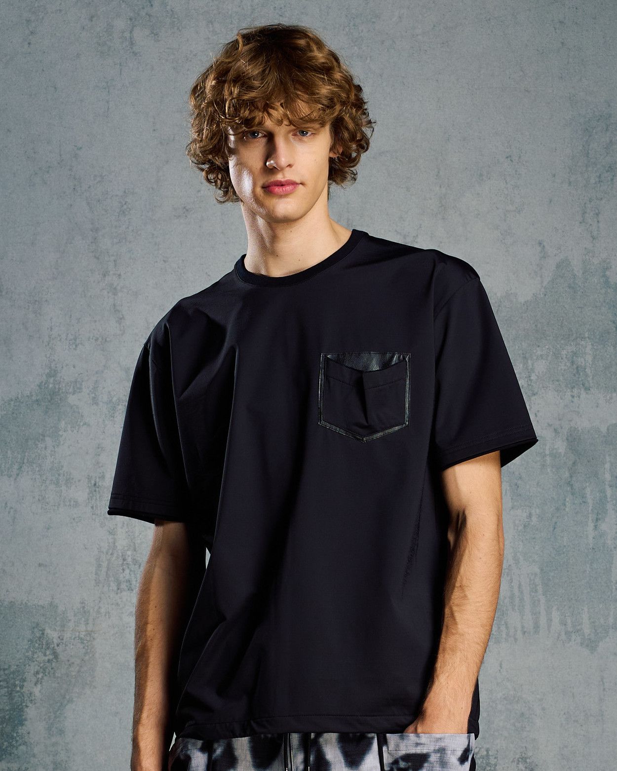 ☆先行予約☆ レザーポケット S/S  Tシャツ /  drawstring leather pocket S/S / BLACK [7132 ny58i]