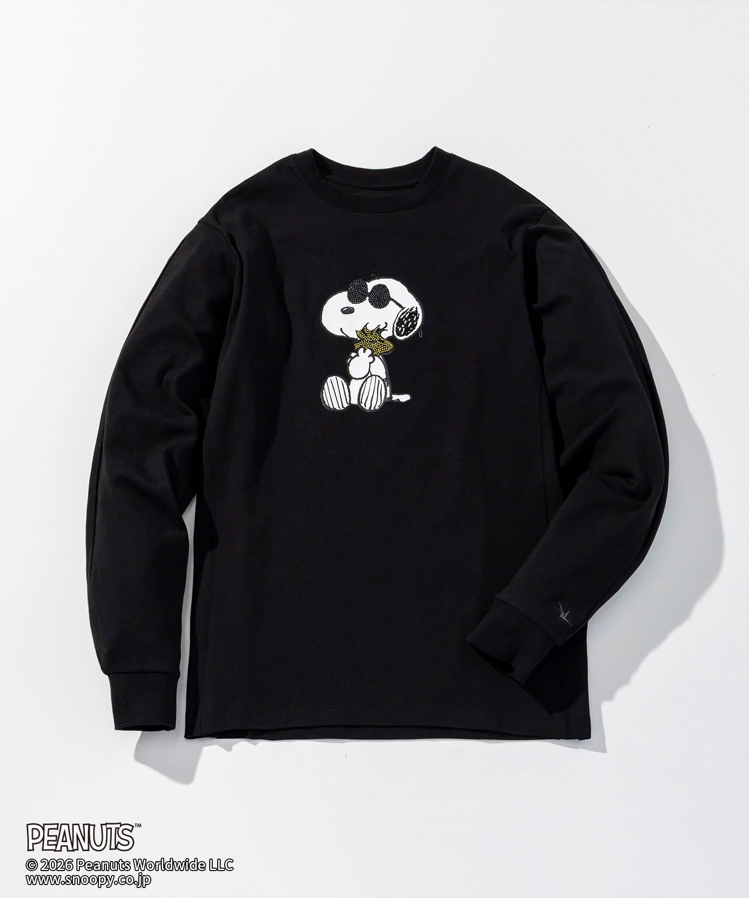 1PIU1UGUALE3 RELAX × PEANUTS / 【スヌーピー】ジョー・クルー＆ウッドストックロングTシャツ / ブラック【UST-26094】