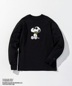 1PIU1UGUALE3 RELAX × PEANUTS / 【スヌーピー】ジョー・クルー＆ウッドストックロングTシャツ / ブラック【UST-26094】
