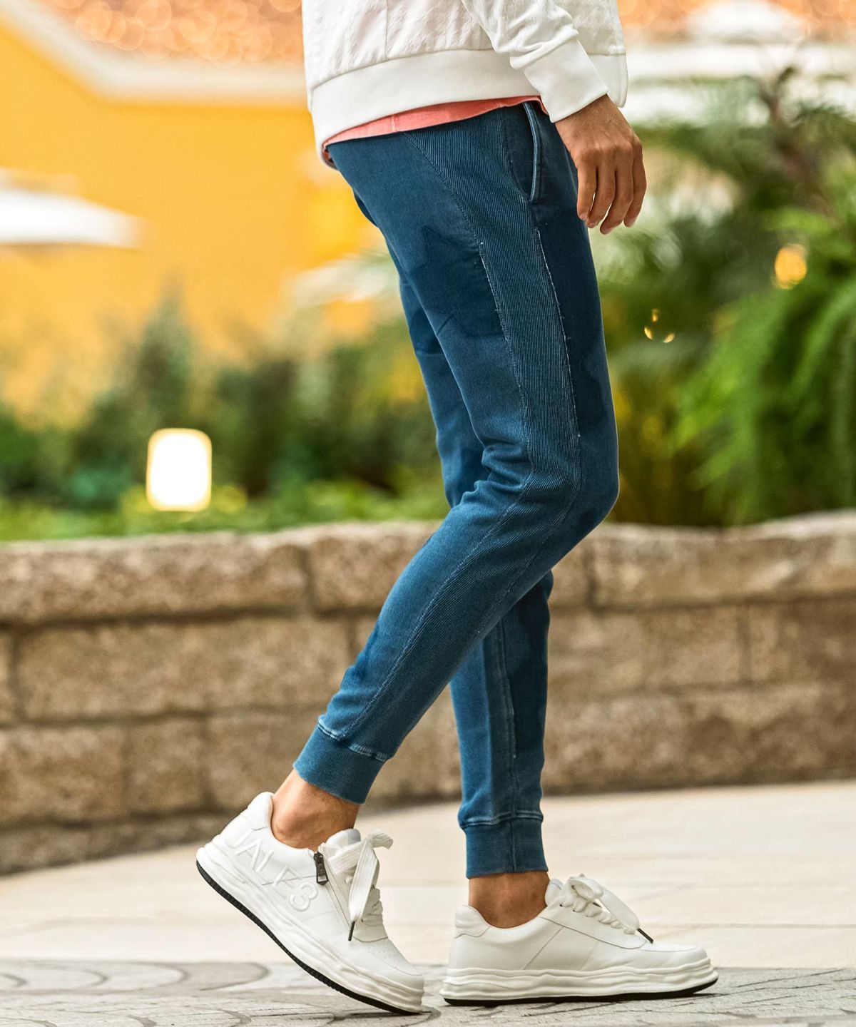 カモ柄ジョグデニムパンツ / インディゴ【USB-26060】