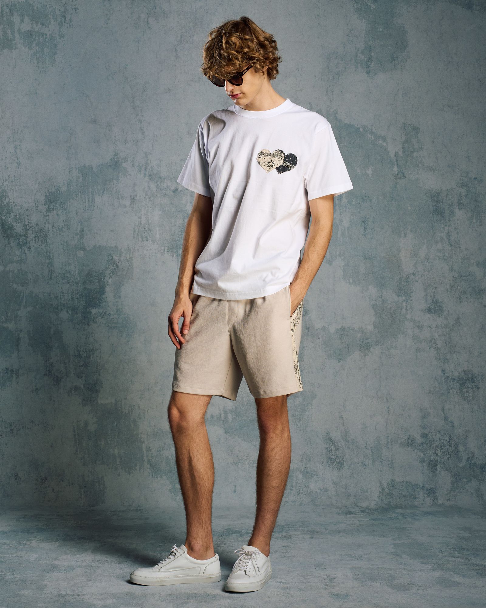 ☆先行予約☆ バンダナ パネル TハートTシャツ / bandana panel heart T / WHITE x BLACK [7402 cj51i]